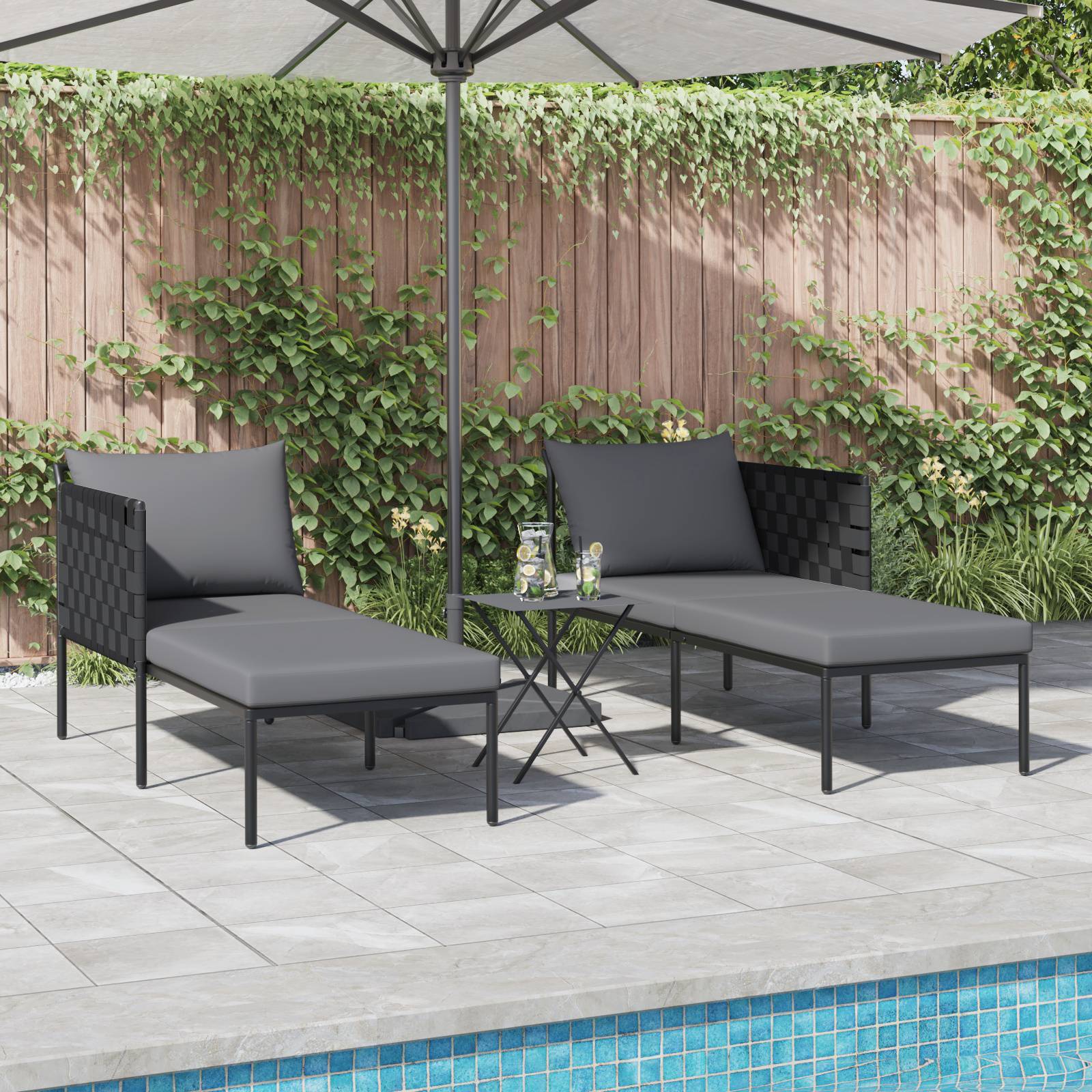 vidaXL Doppel-Sonnenliege mit Kissen Anthrazit 115x153x69,5 cm Stahl