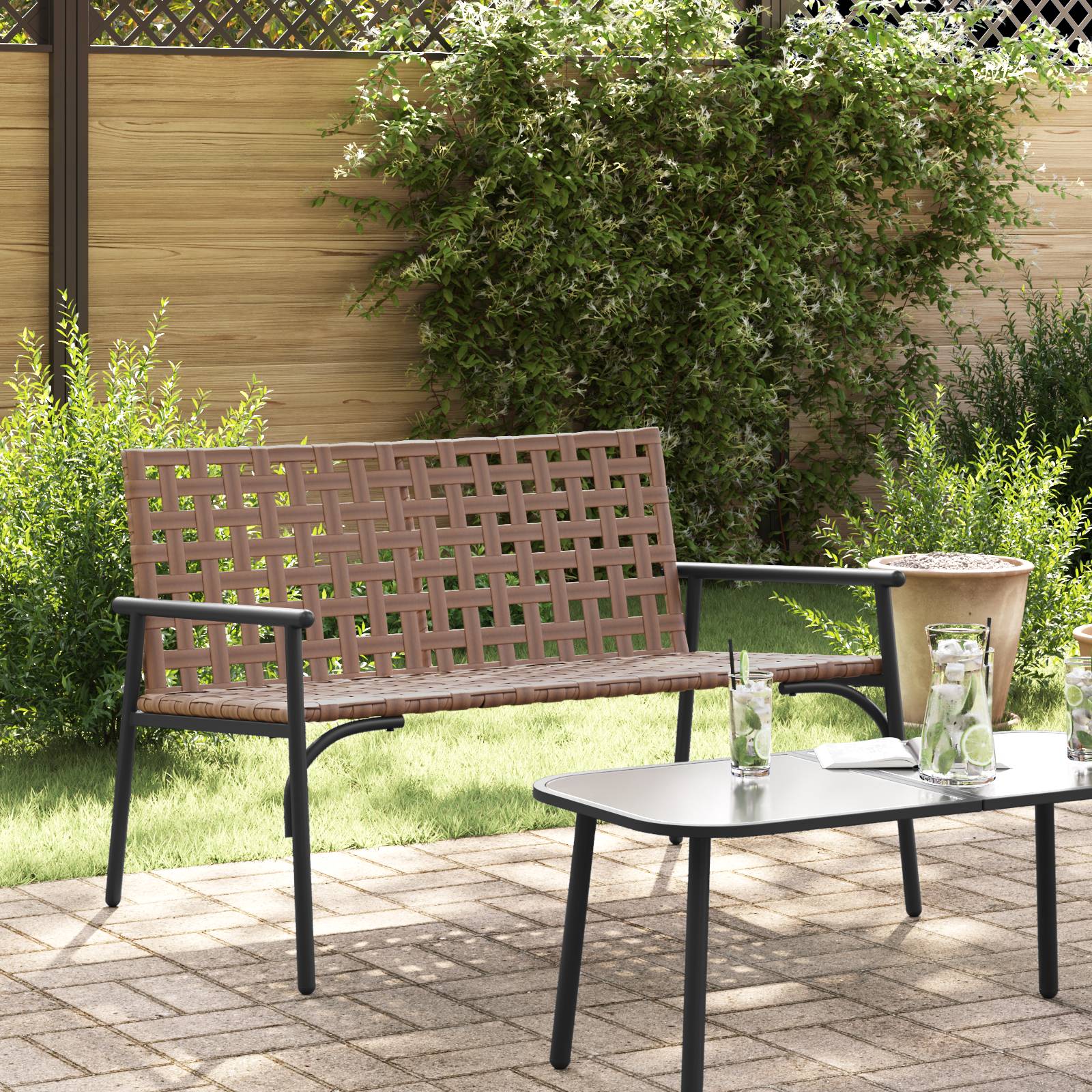 vidaXL Gartenbank Schwarz 113x79x75 cm Poly Rattan