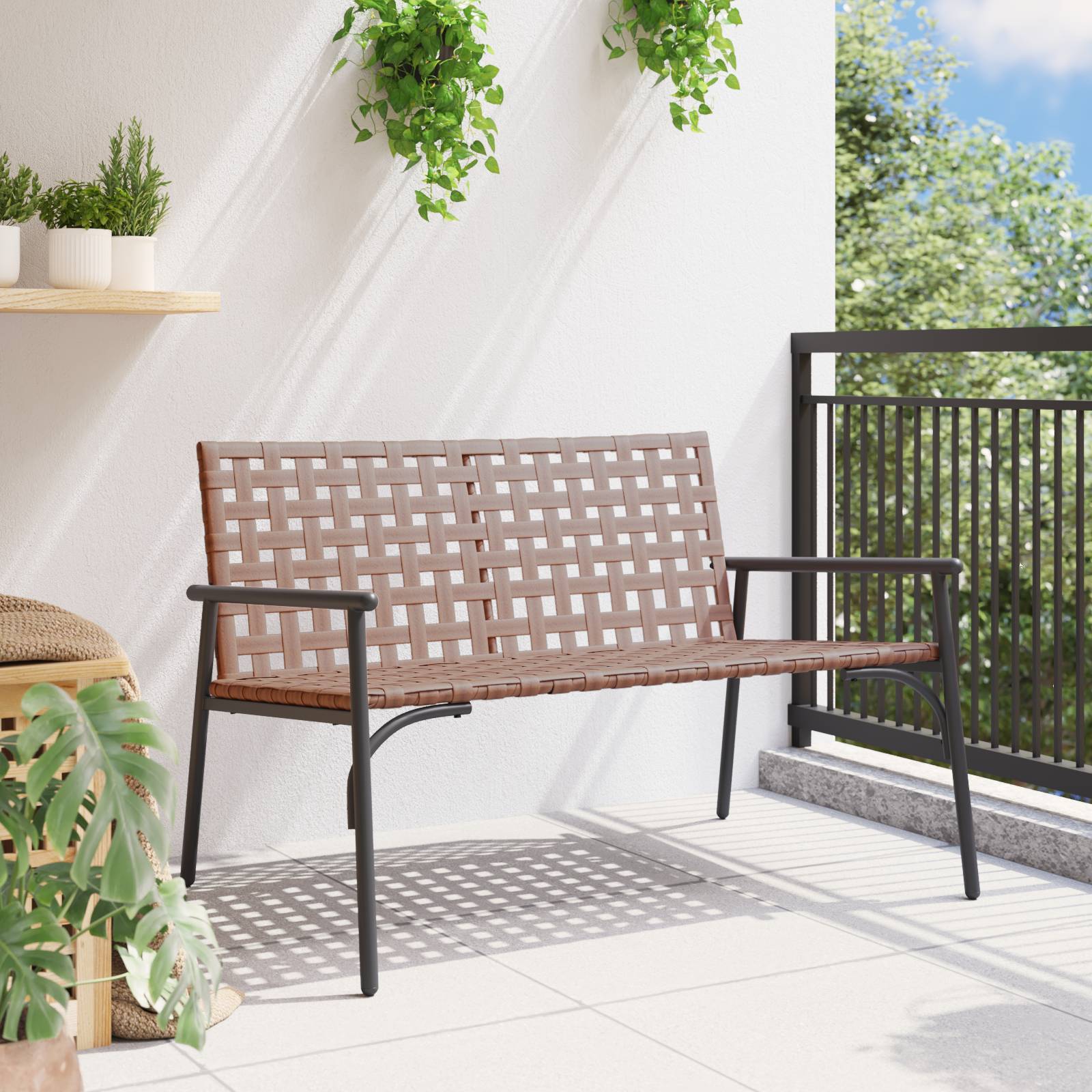 vidaXL Gartenbank Schwarz 113x79x75 cm Poly Rattan