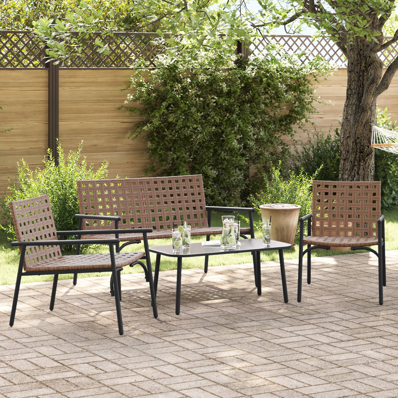 vidaXL 4-tlg. Outdoor-Bistro-Set Braun Rattan und Stahl