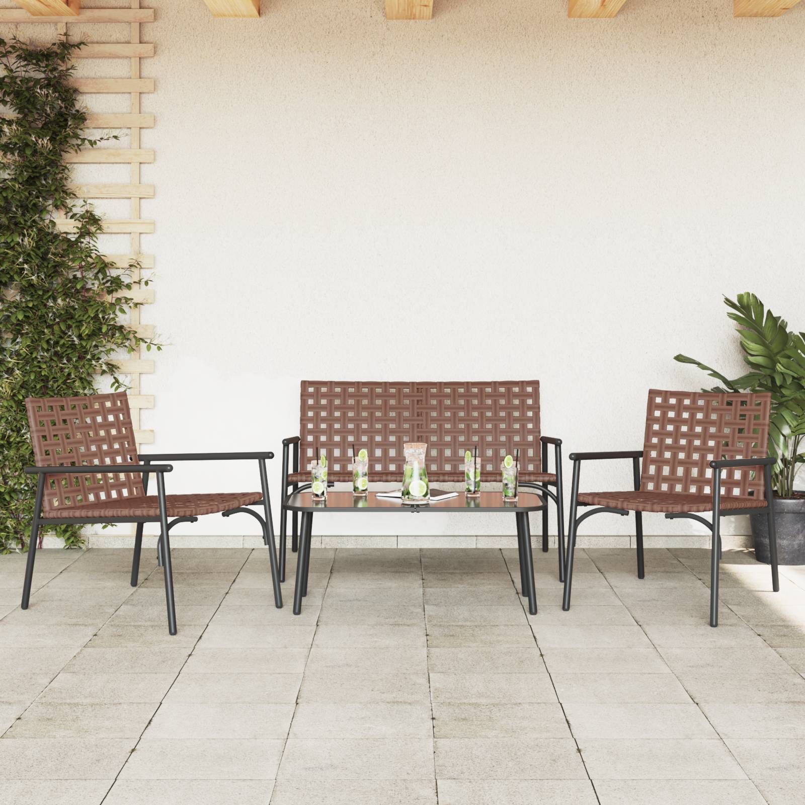 vidaXL 4-tlg. Outdoor-Bistro-Set Braun Rattan und Stahl