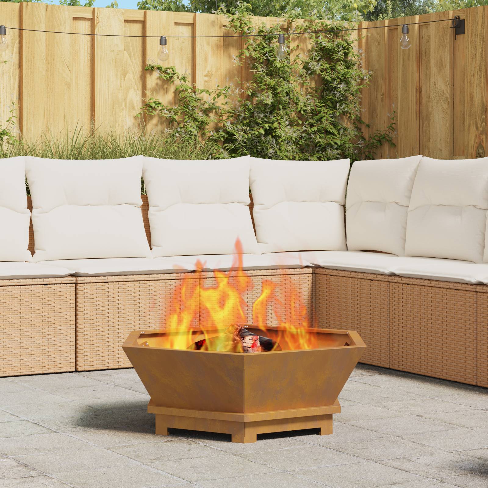 vidaXL Feuerstelle Sechseckig 75x75x28 cm Cortenstahl