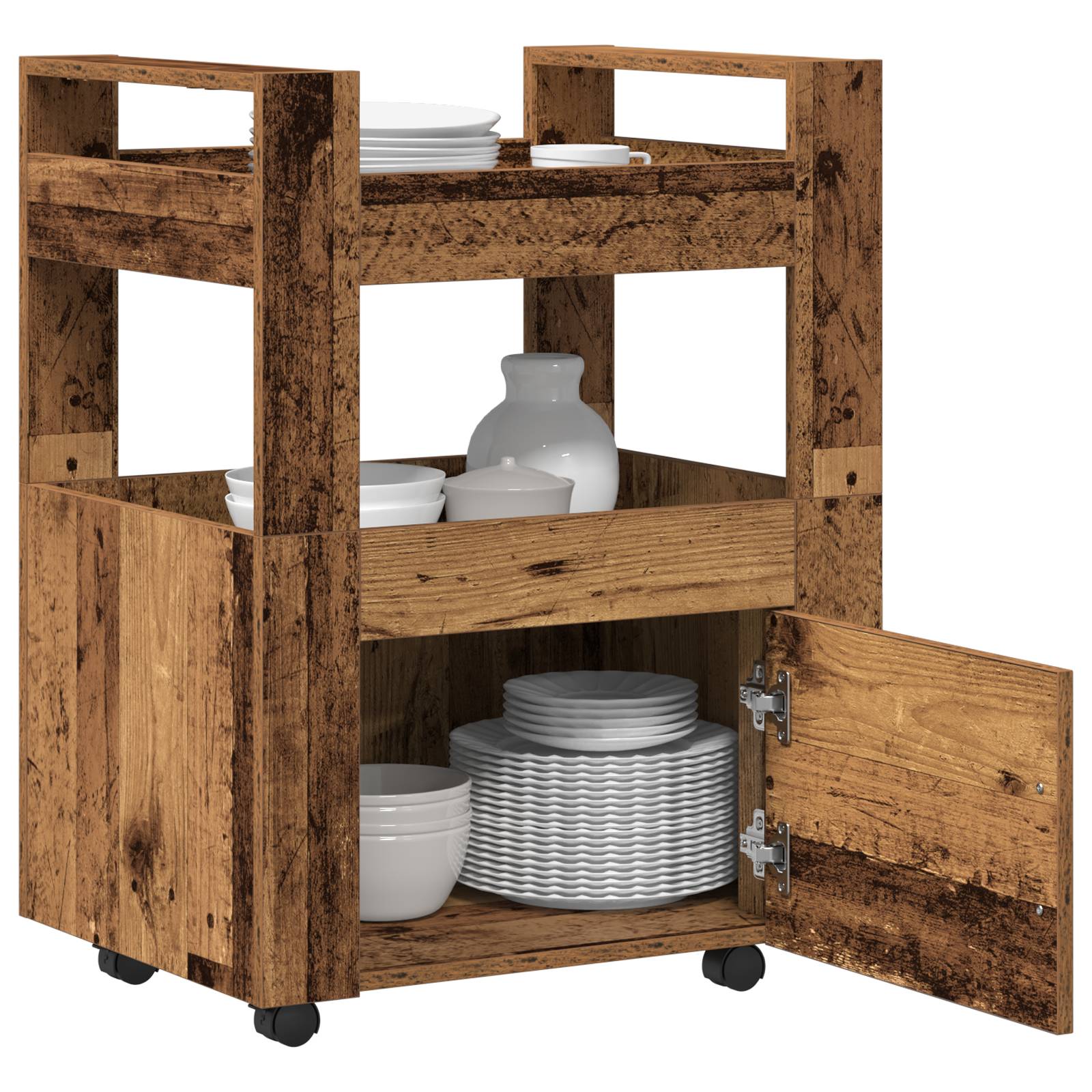vidaXL Küchenwagen Altholz 60x45x80 cm Holzwerkstoff