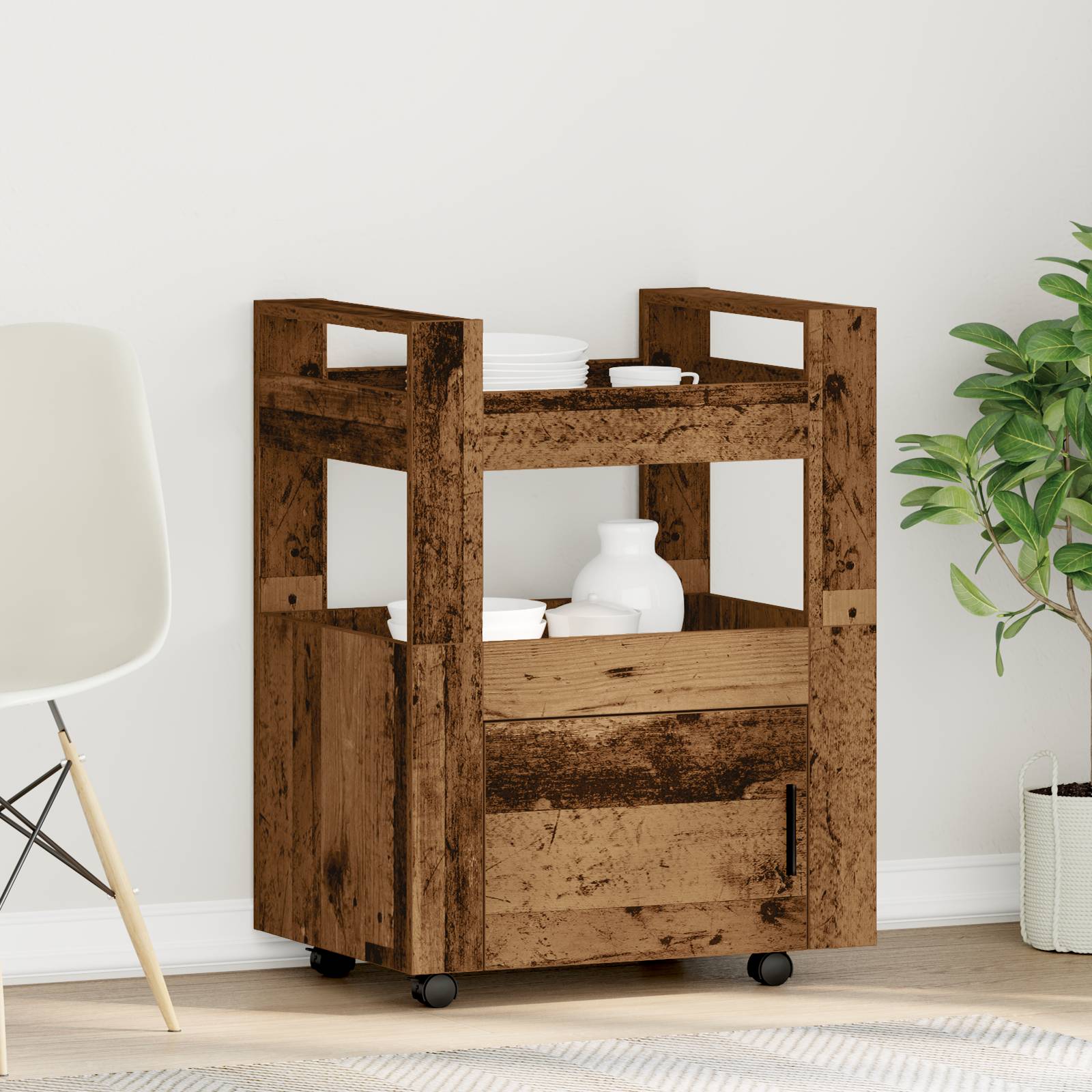 vidaXL Küchenwagen Altholz 60x45x80 cm Holzwerkstoff