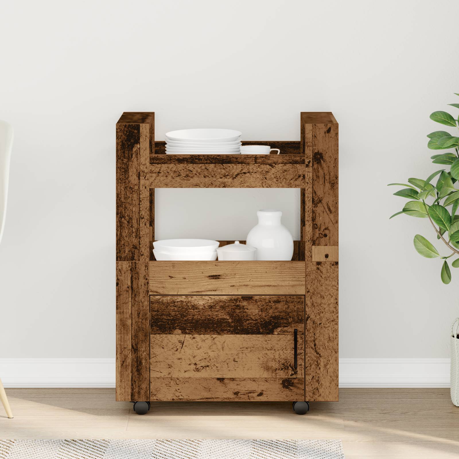 vidaXL Küchenwagen Altholz 60x45x80 cm Holzwerkstoff