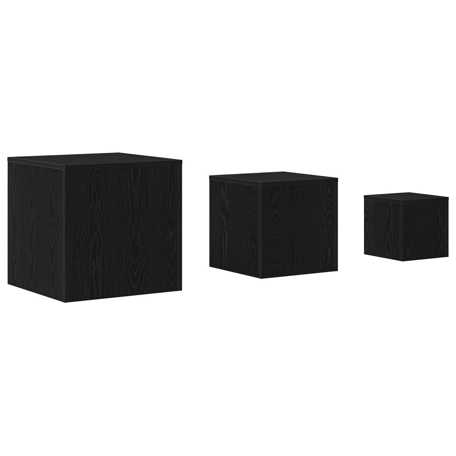 vidaXL 3-tlg- Beistelltisch-Set Stapelbar Schwarz Eiche Holzwerkstoff