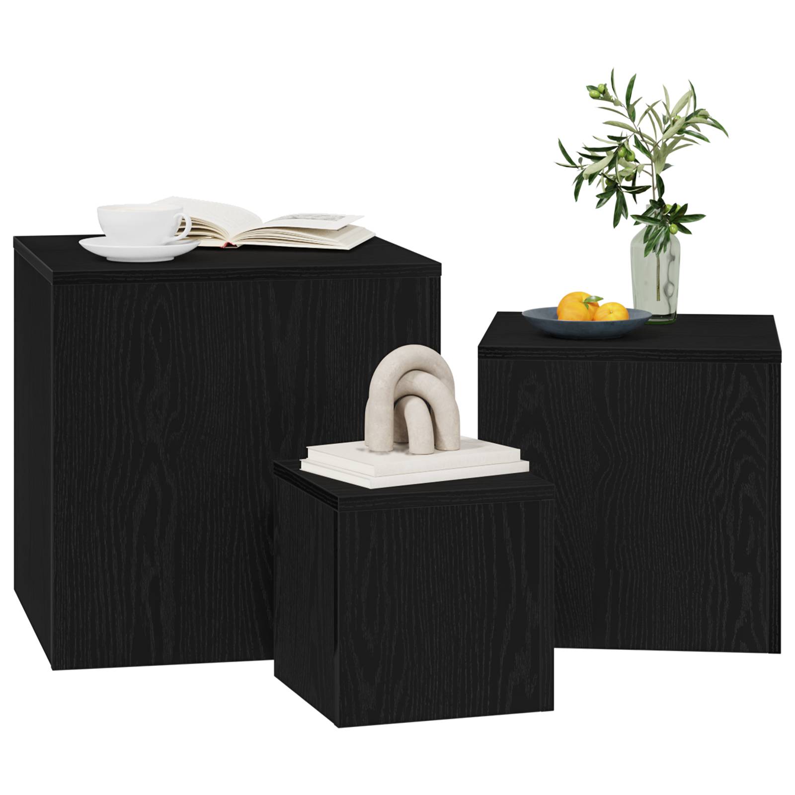 vidaXL 3-tlg- Beistelltisch-Set Stapelbar Schwarz Eiche Holzwerkstoff