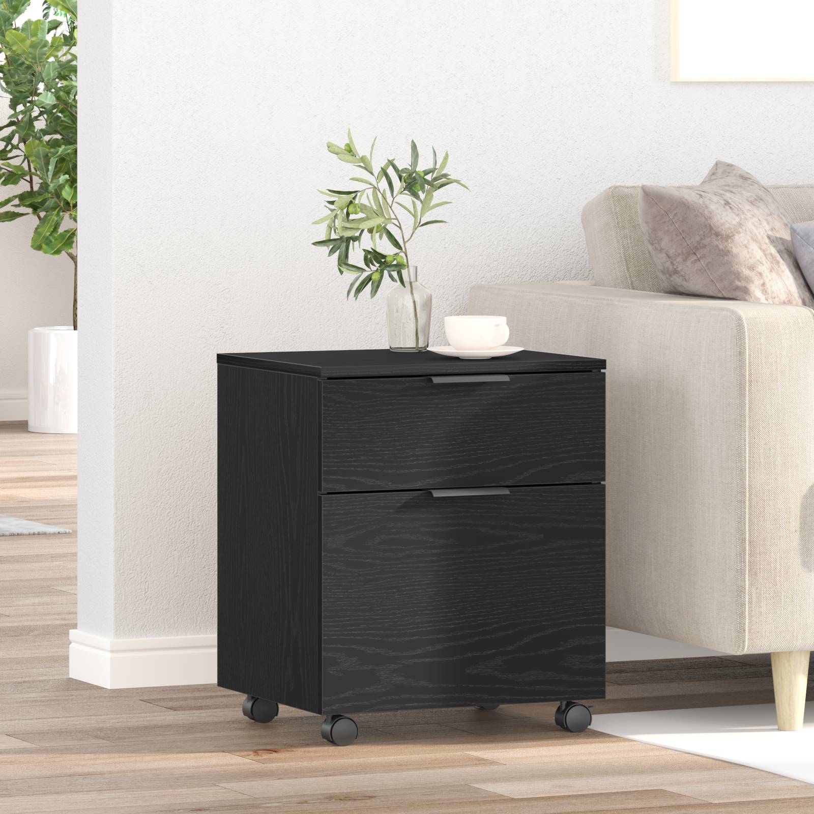 vidaXL Aktenschrank mit Rollen Schwarz Eiche 45x38x54 cm