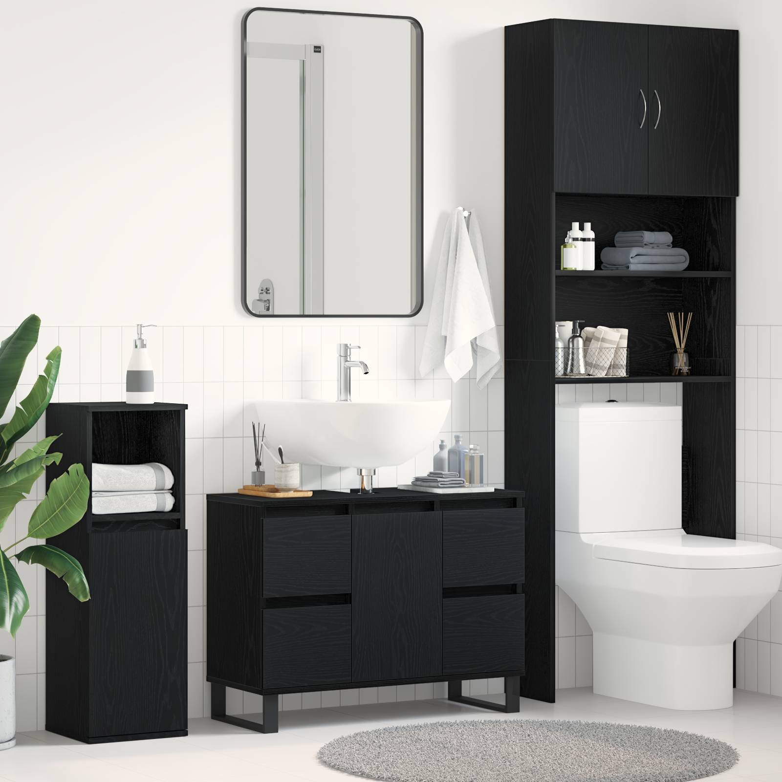 vidaXL Waschbeckenschrank Schwarz Eiche 80x33x60 cm Holzwerkstoff