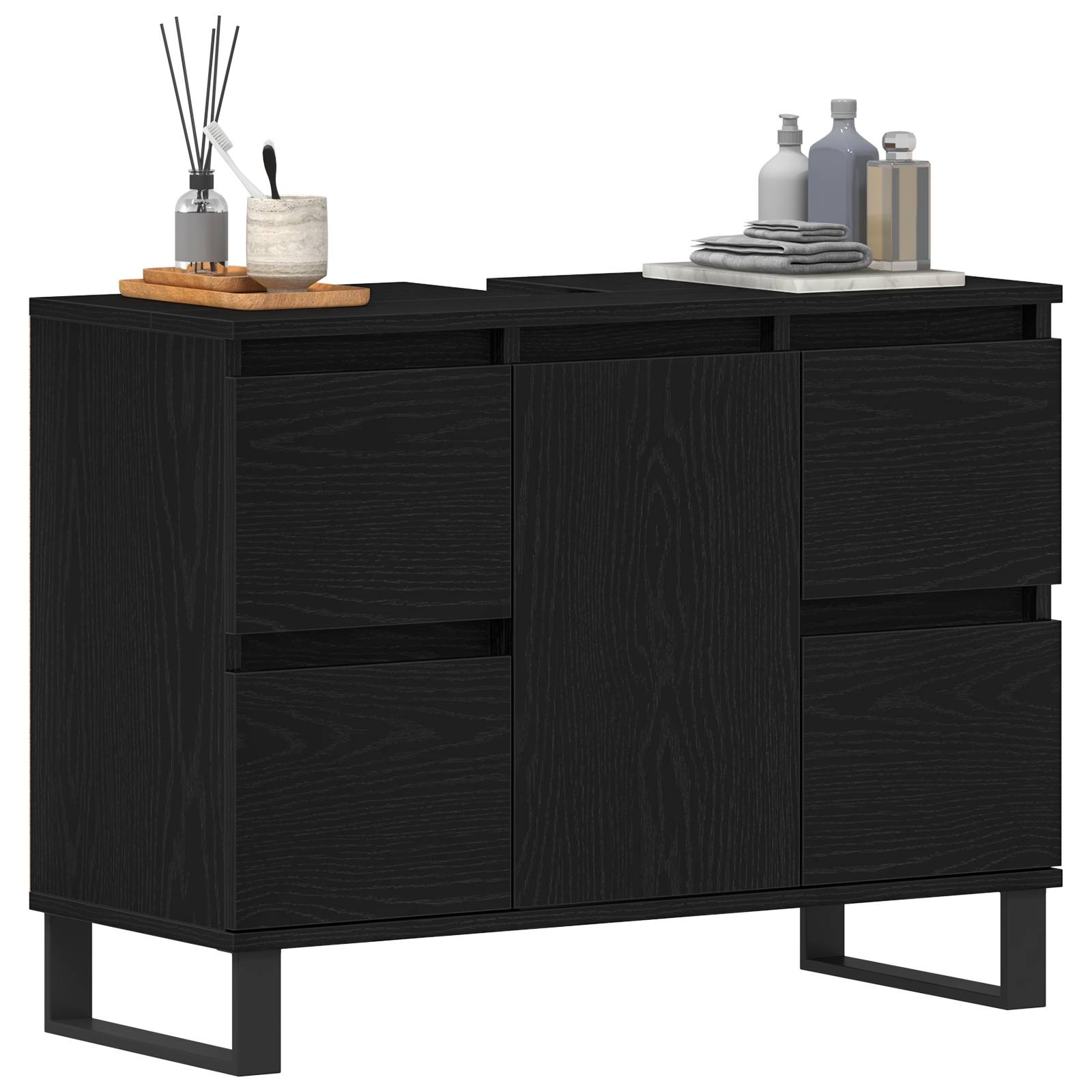 vidaXL Waschbeckenschrank Schwarz Eiche 80x33x60 cm Holzwerkstoff