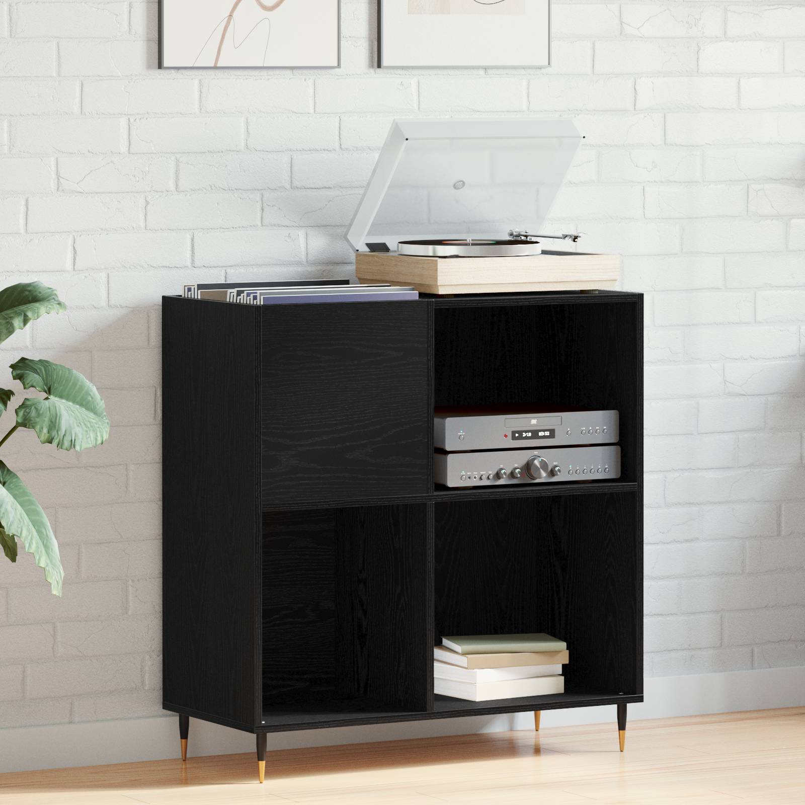 vidaXL Schallplattenschrank Schwarz Eiche 84,5x38x89 cm Holzwerkstoff