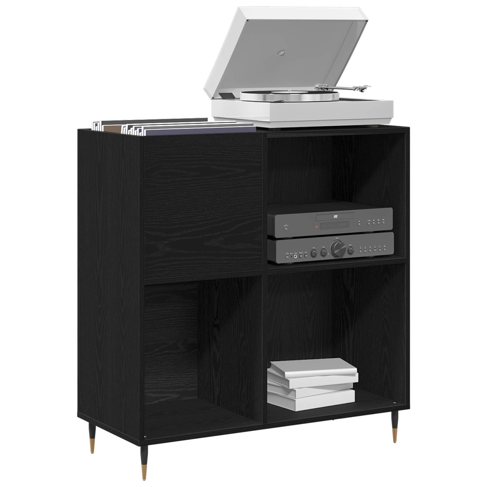 vidaXL Schallplattenschrank Schwarz Eiche 84,5x38x89 cm Holzwerkstoff
