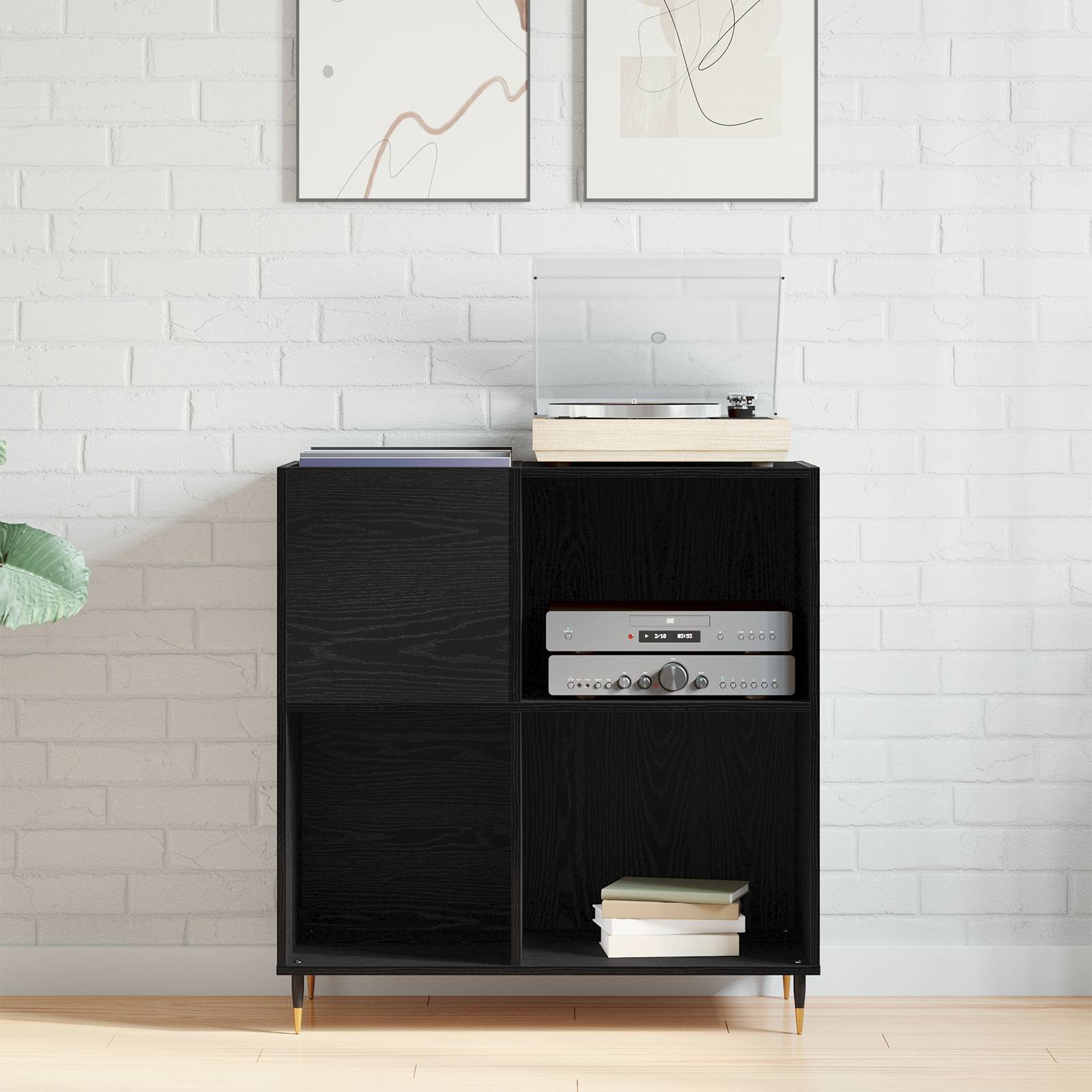 vidaXL Schallplattenschrank Schwarz Eiche 84,5x38x89 cm Holzwerkstoff