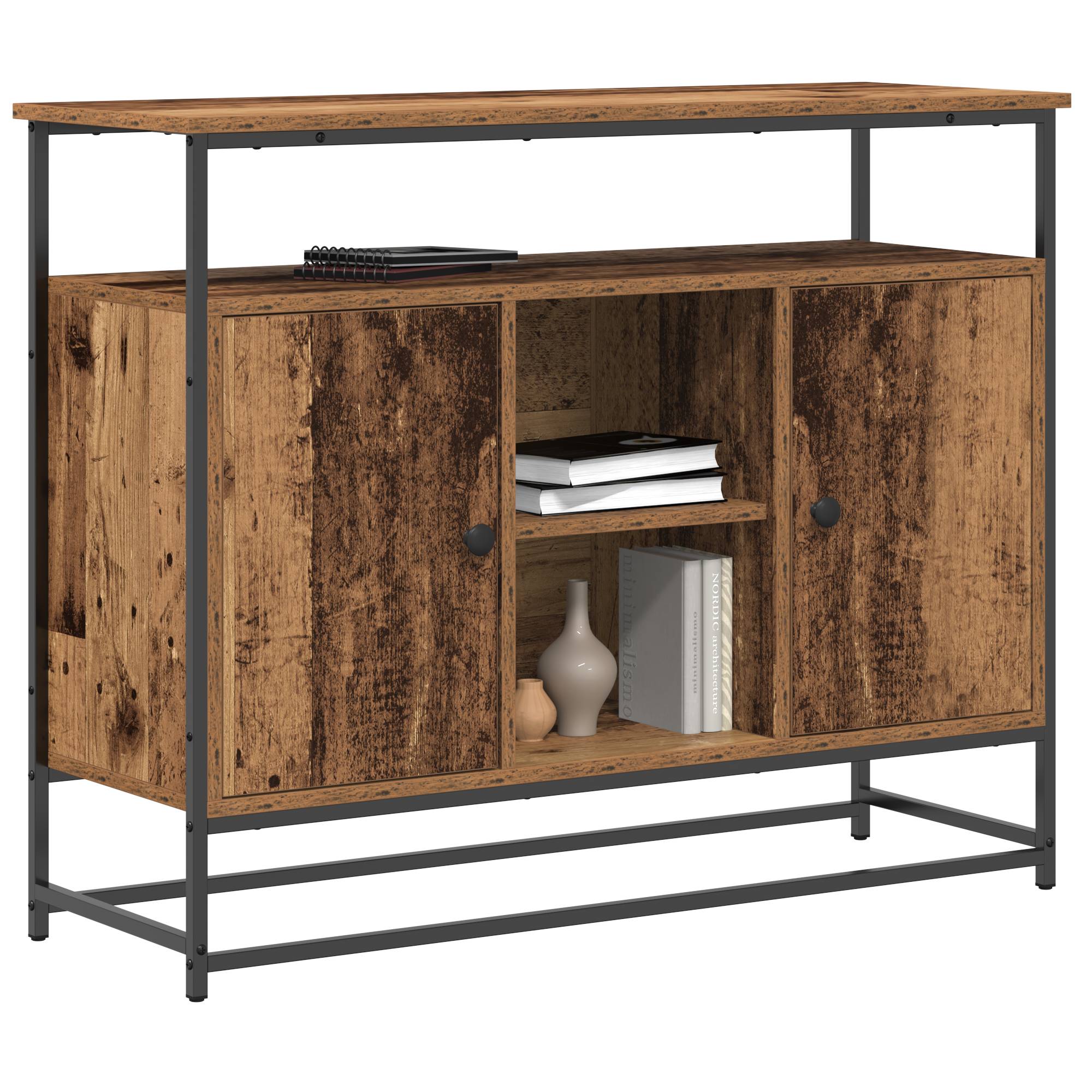 vidaXL Sideboard Altholz 100x35x80 cm Holzwerkstoff und Stahl