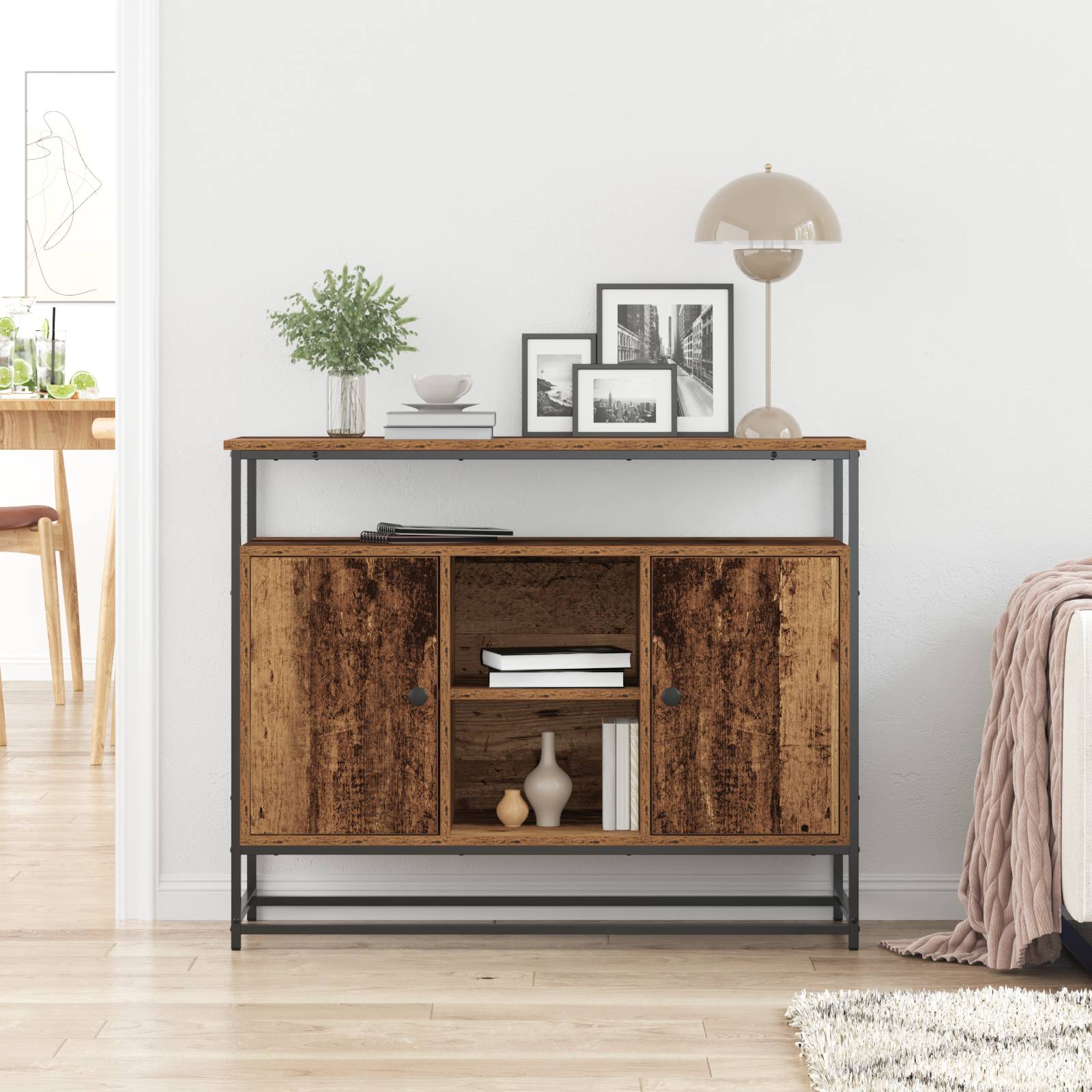vidaXL Sideboard Altholz 100x35x80 cm Holzwerkstoff und Stahl