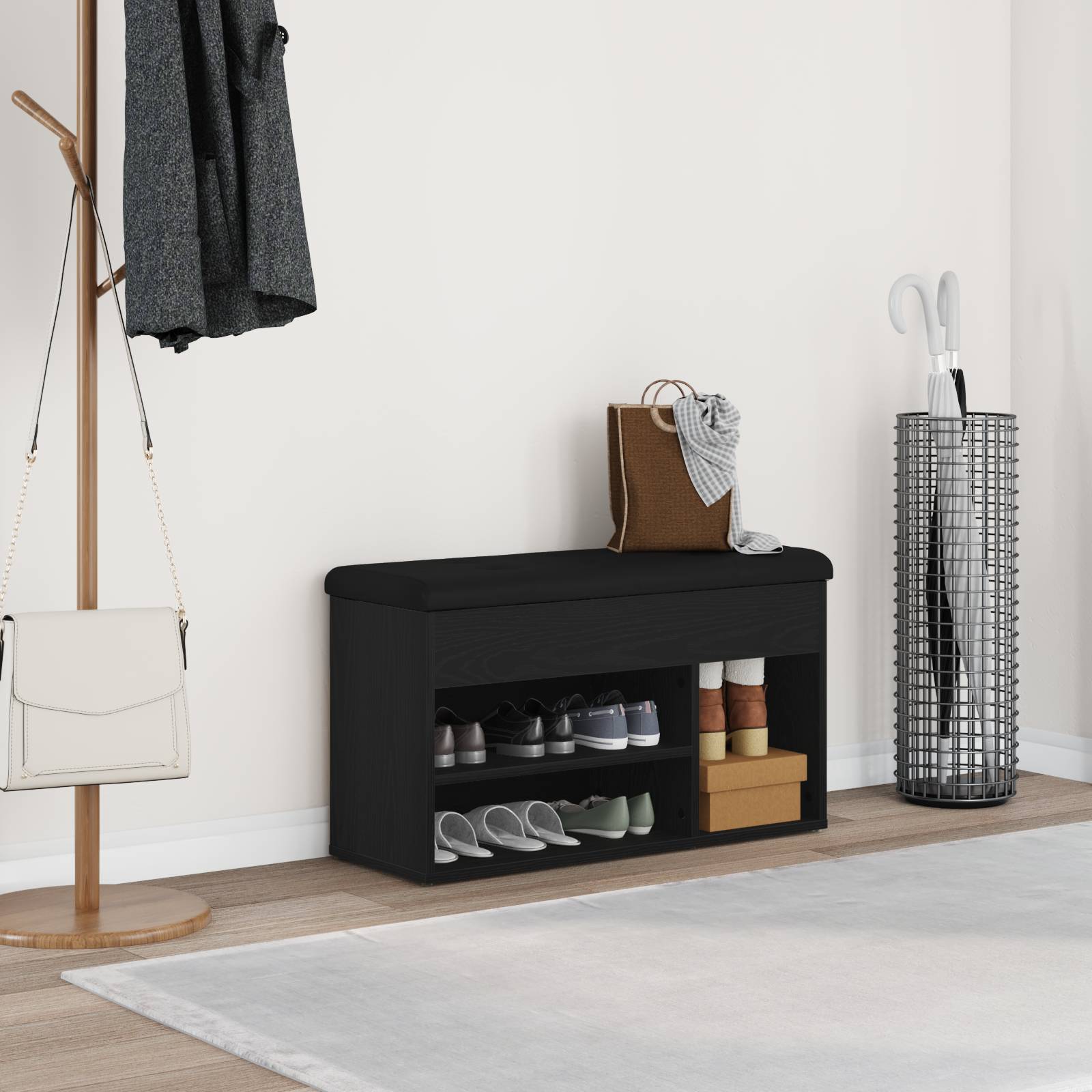 vidaXL Bank mit Stauraum Schwarz Eiche 80x30x45 cm Holzwerkstoff
