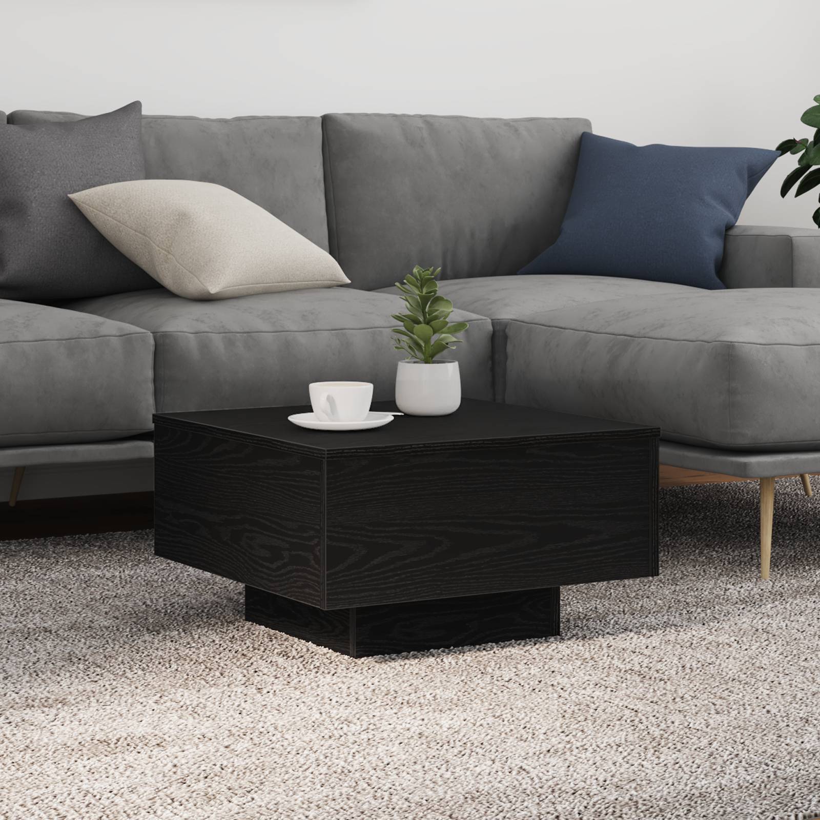 vidaXL Couchtisch mit LED-Leuchten Schwarz Eiche 55x55x31 cm