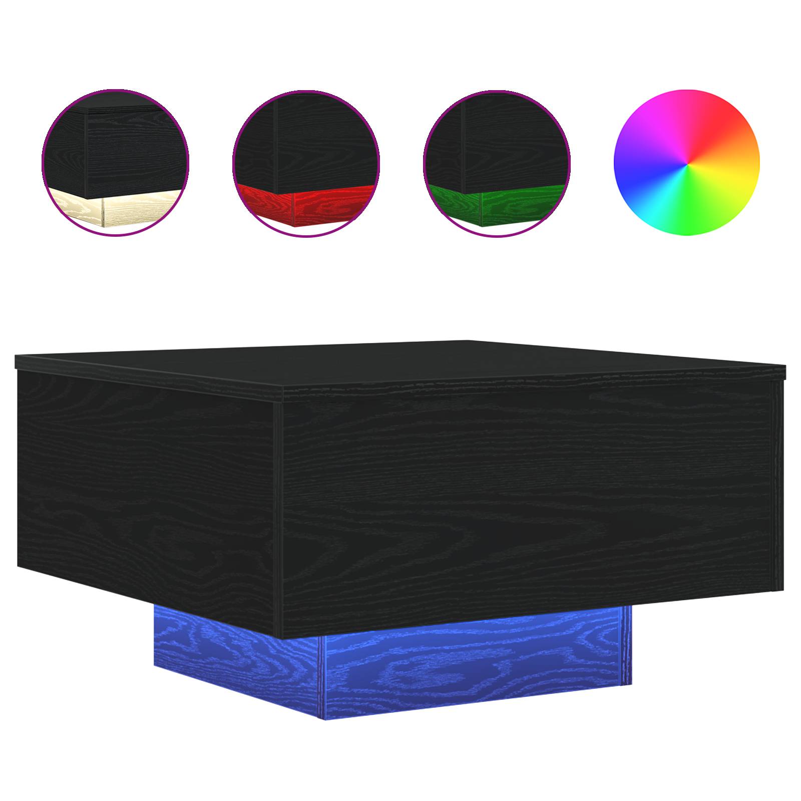 vidaXL Couchtisch mit LED-Leuchten Schwarz Eiche 55x55x31 cm