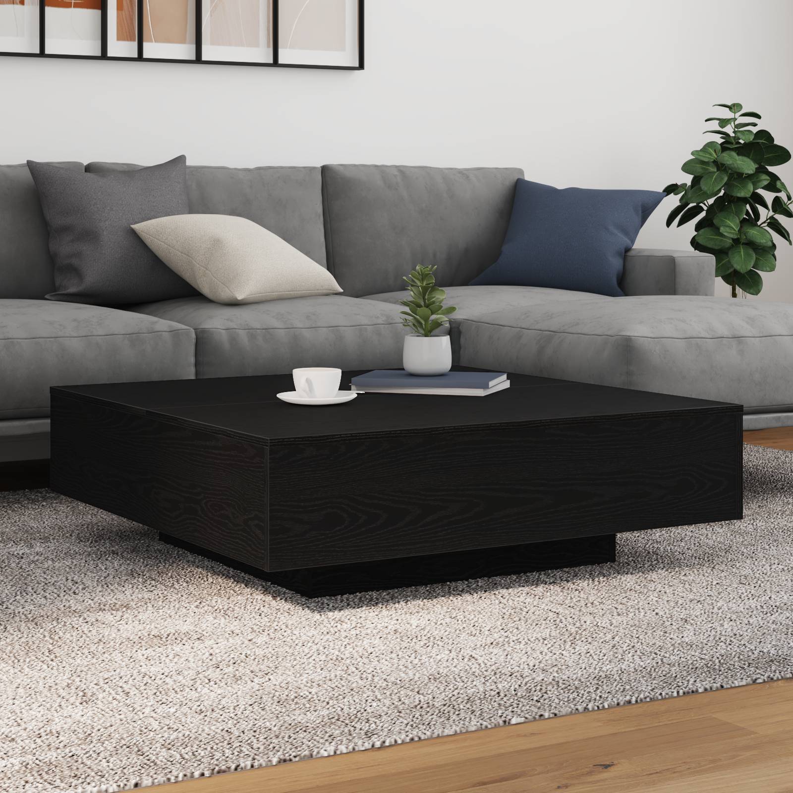 vidaXL Couchtisch mit LED-Leuchten Schwarz Eiche 100x100x31 cm