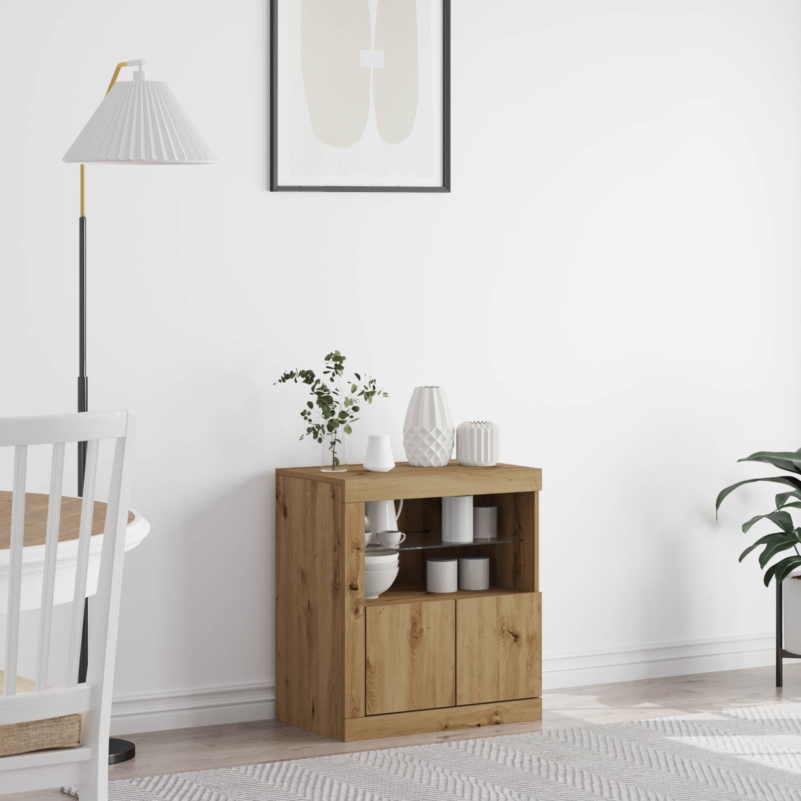 vidaXL Sideboard mit LED-Leuchten Artisan Eiche 60,5x37x67 cm