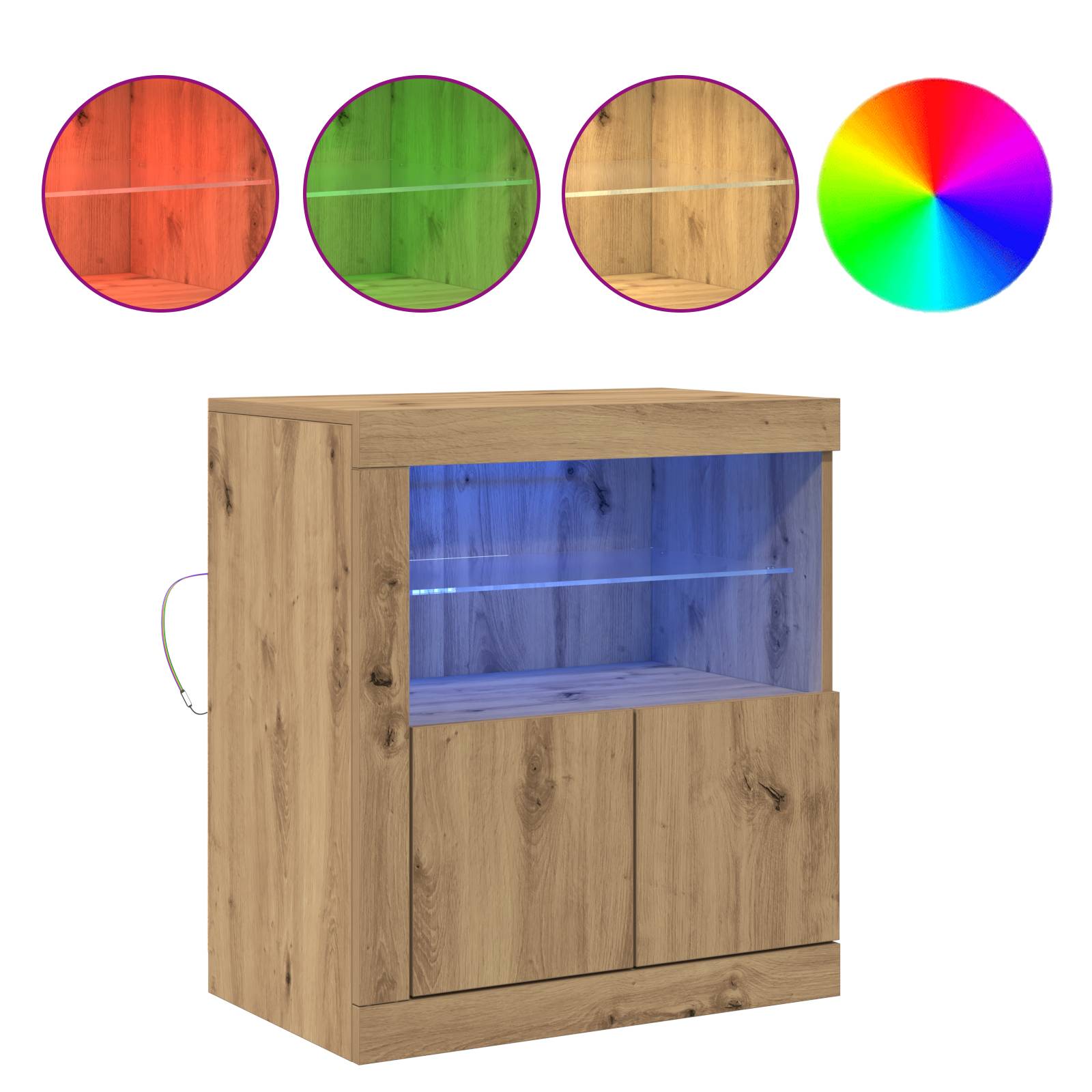 vidaXL Sideboard mit LED-Leuchten Artisan Eiche 60,5x37x67 cm