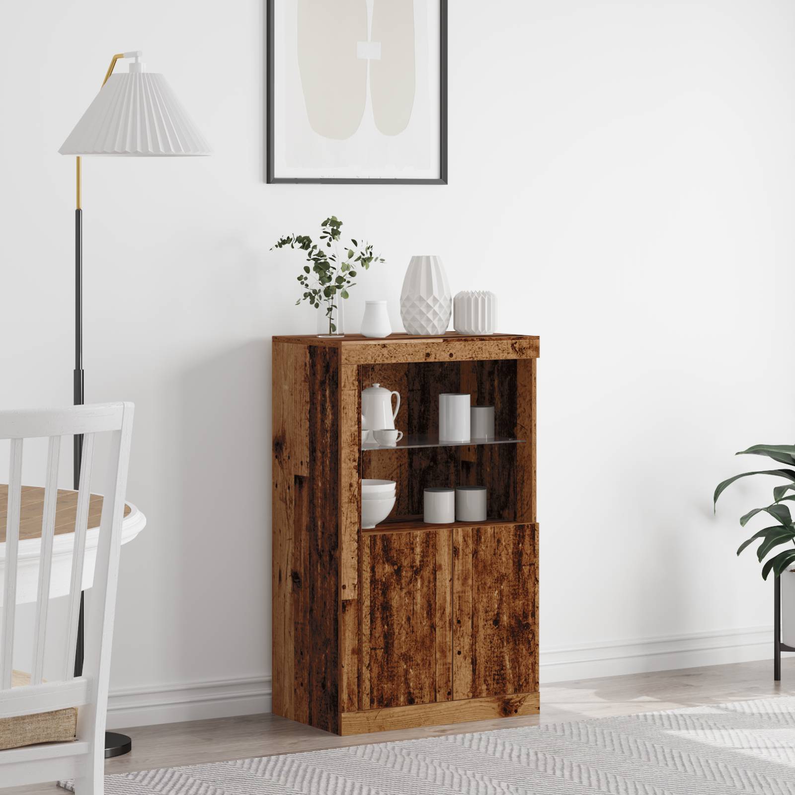 vidaXL Sideboard mit LED-Leuchten Altholz 60,5x37x100 cm