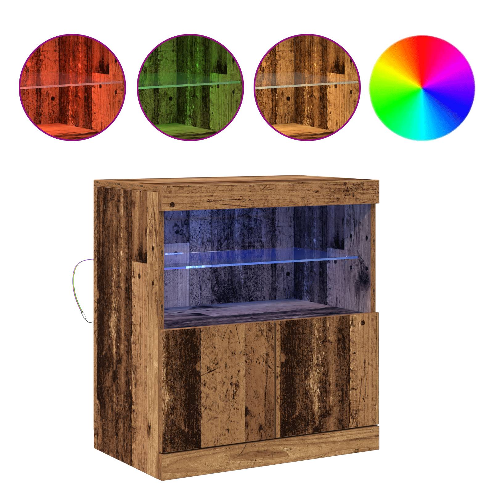 vidaXL Sideboard mit LED-Leuchten Altholz 60x37x67 cm