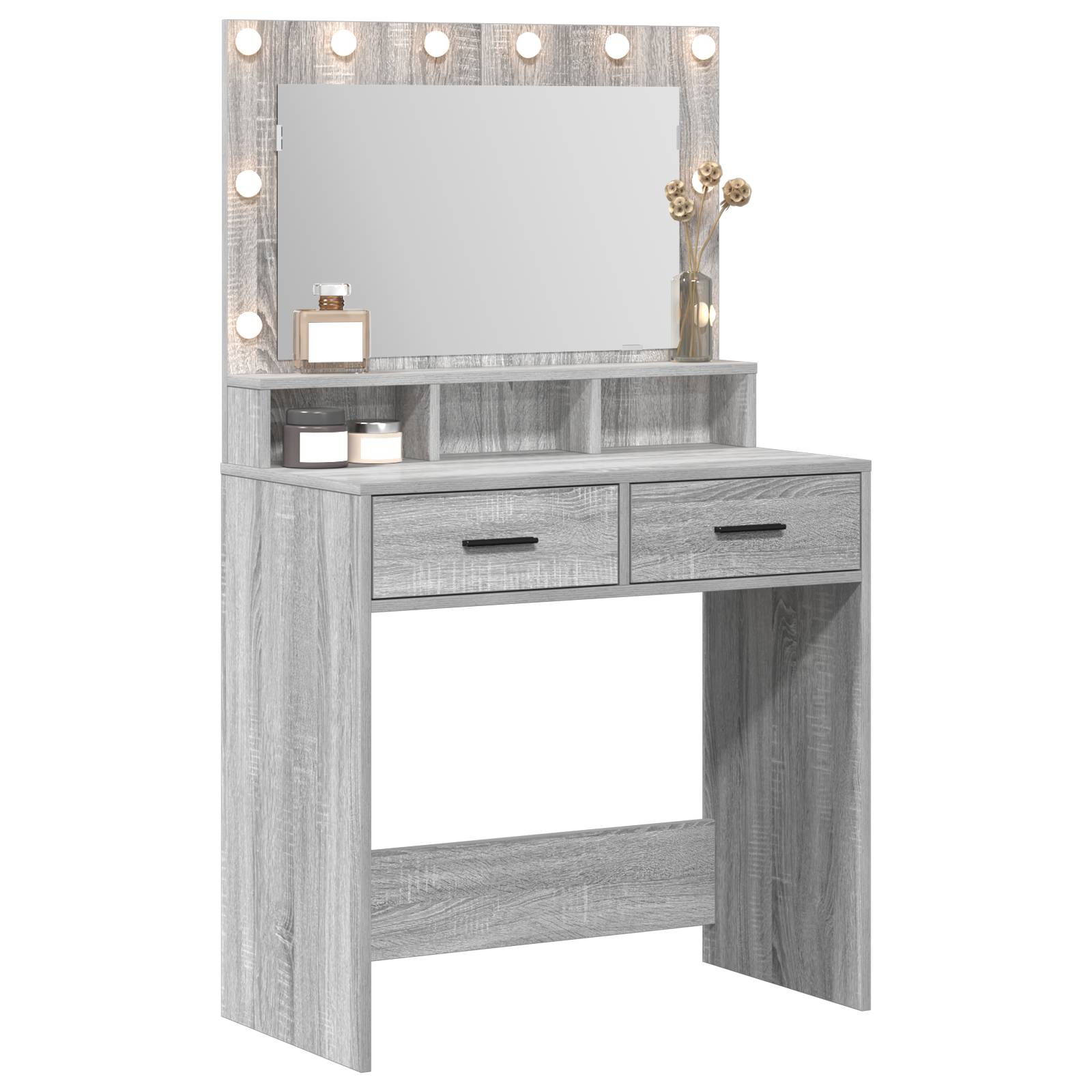 vidaXL Schminktisch mit LED-Leuchten Grau Sonoma 79x41x135 cm