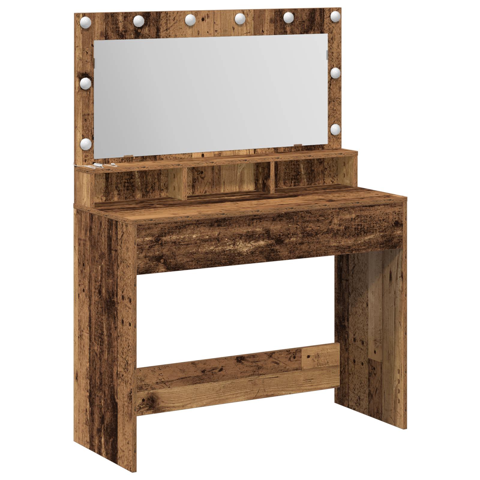 vidaXL Schminktisch mit LED-Leuchten Altholz 100x41x135 cm