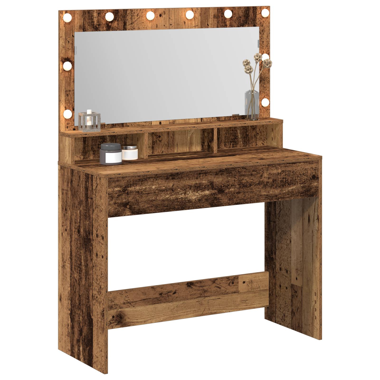 vidaXL Schminktisch mit LED-Leuchten Altholz 100x41x135 cm
