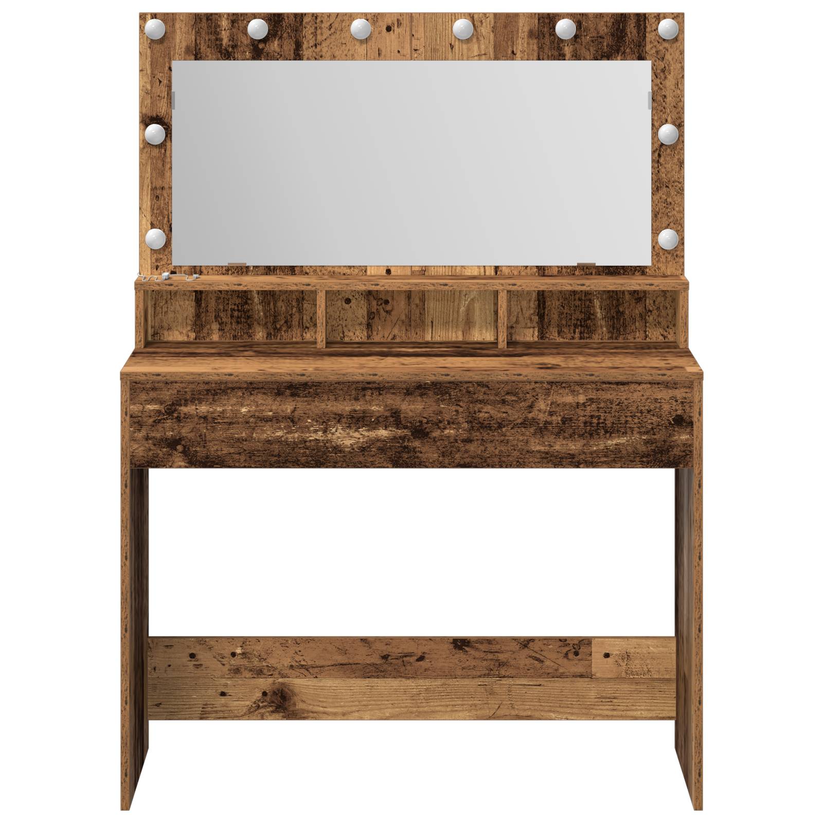 vidaXL Schminktisch mit LED-Leuchten Altholz 100x41x135 cm