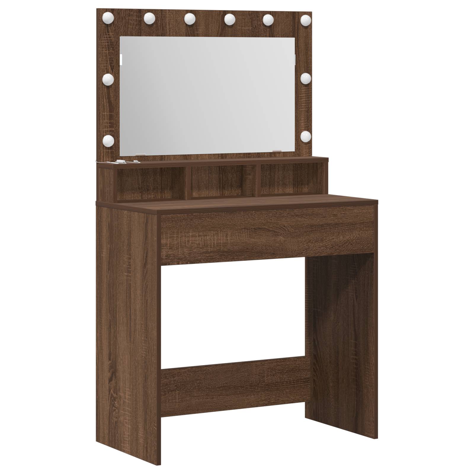 vidaXL Schminktisch mit LED-Leuchten Braun Eiche 79x41x135 cm