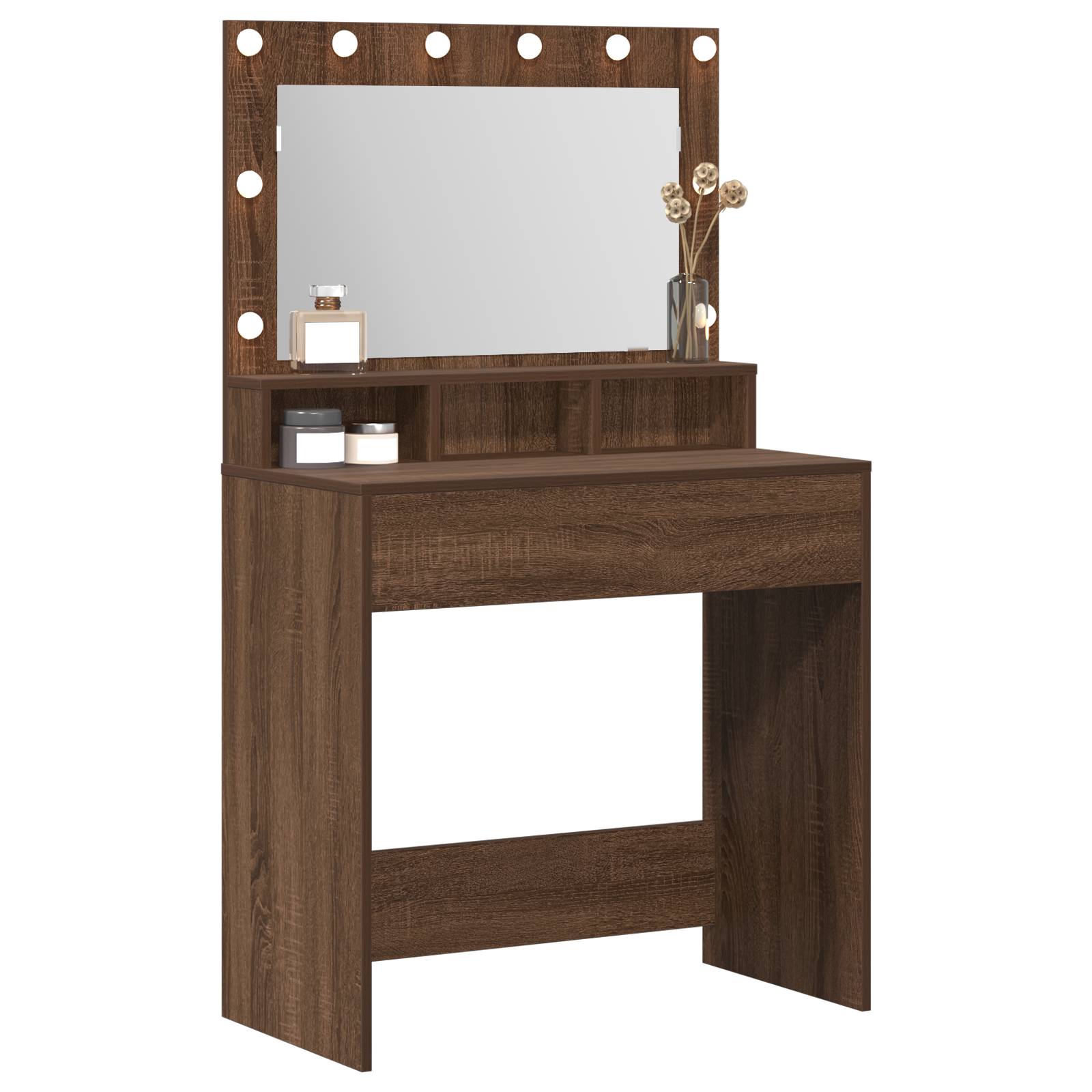 vidaXL Schminktisch mit LED-Leuchten Braun Eiche 79x41x135 cm