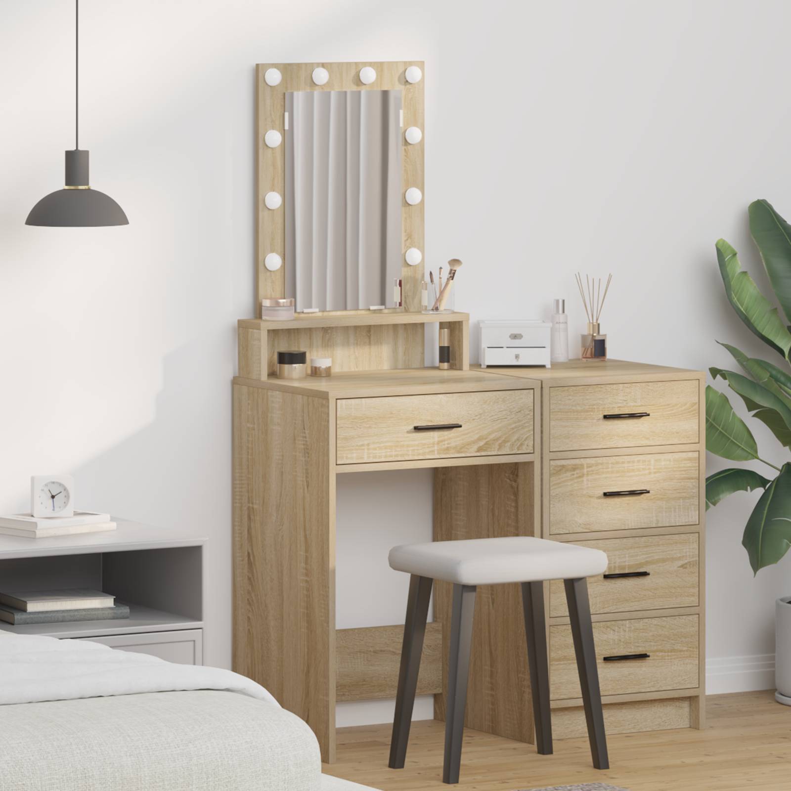 vidaXL Schminktisch mit LED-Leuchten Sonoma Eiche 50x41x140 cm