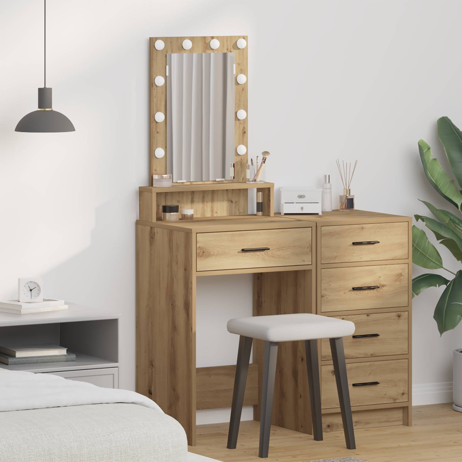 vidaXL Schminktisch mit LED-Leuchten Artisan Eiche 50x41x140 cm