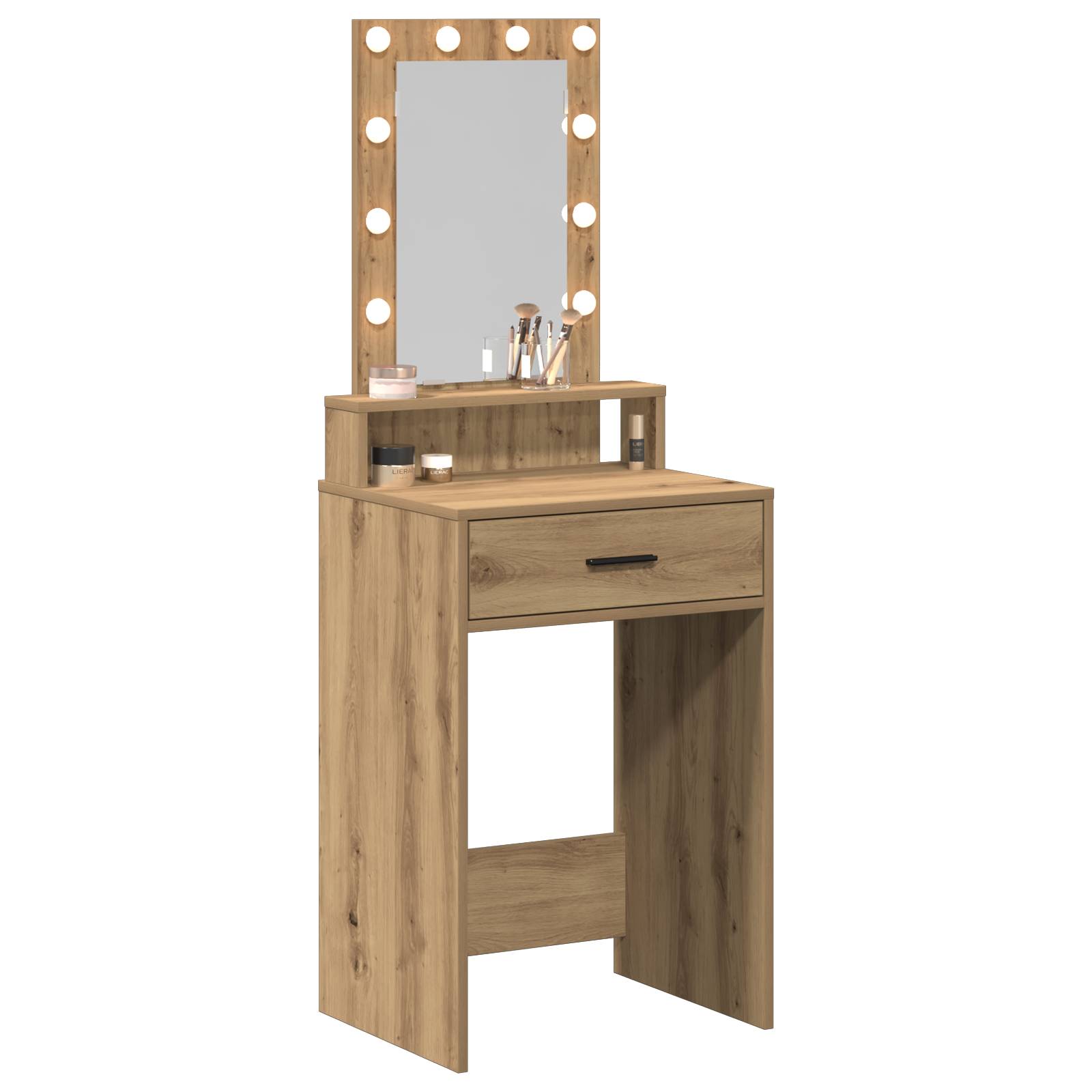 vidaXL Schminktisch mit LED-Leuchten Artisan Eiche 50x41x140 cm