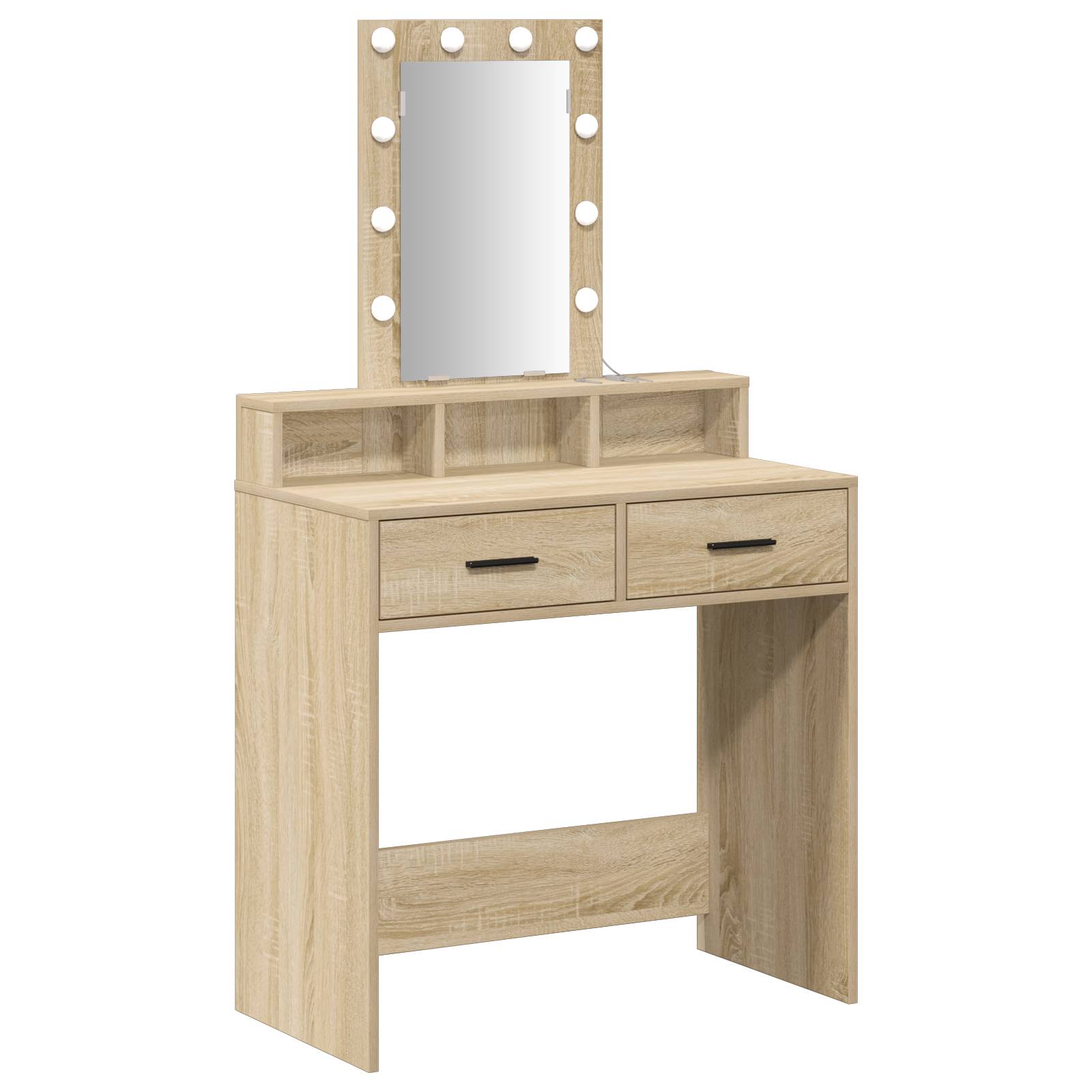 vidaXL Schminktisch mit LED-Leuchten Sonoma Eiche 79x41x140 cm