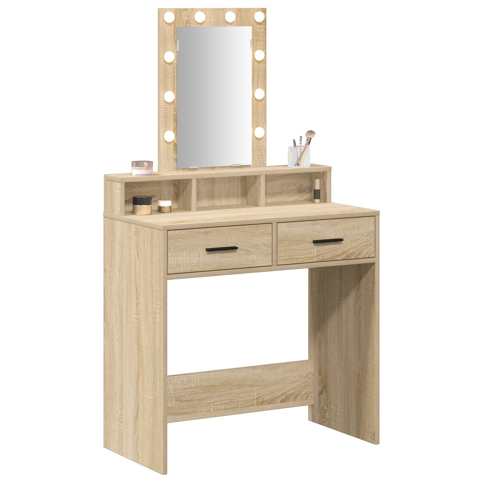 vidaXL Schminktisch mit LED-Leuchten Sonoma Eiche 79x41x140 cm