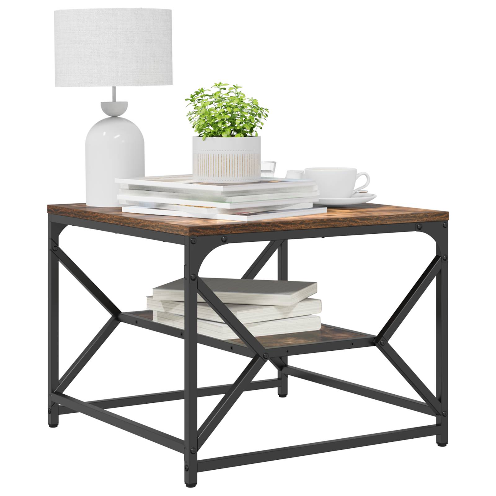 vidaXL Couchtisch mit Ablage Räuchereiche 51x50x40 cm Holzwerkstoff