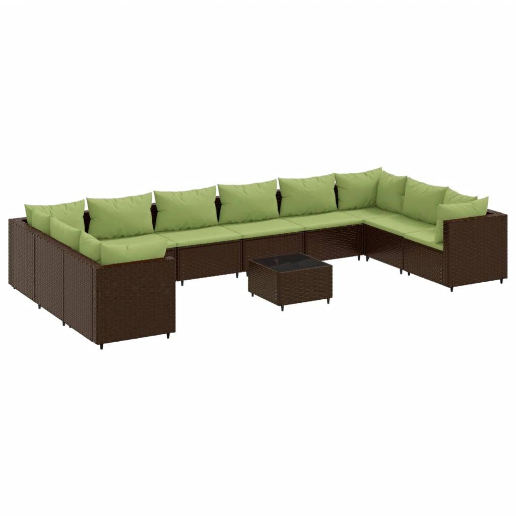 vidaXL 11-tlg. Garten-Lounge-Set mit Kissen Braun Poly Rattan