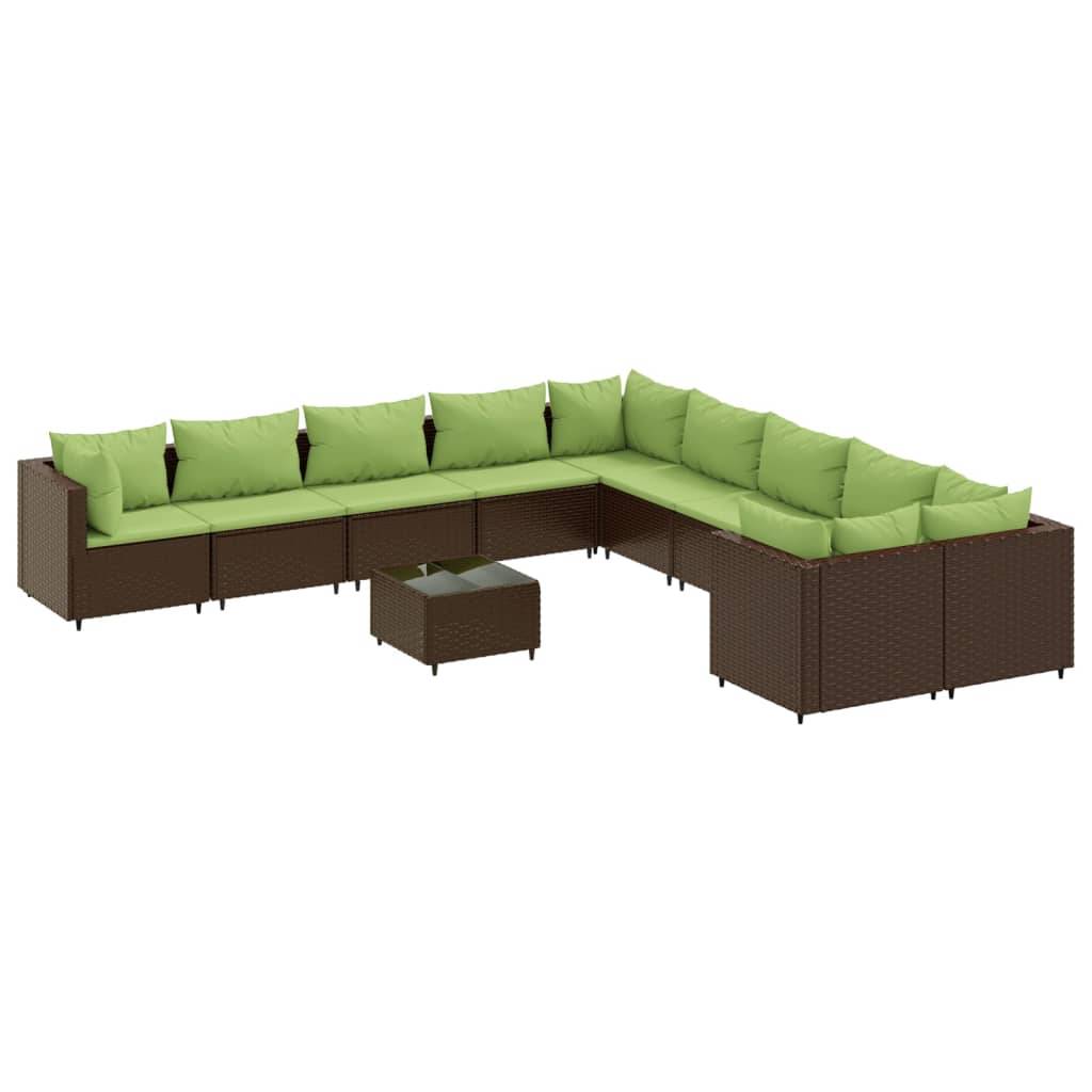 vidaXL 11-tlg. Garten-Sofagarnitur mit Kissen Braun Poly Rattan