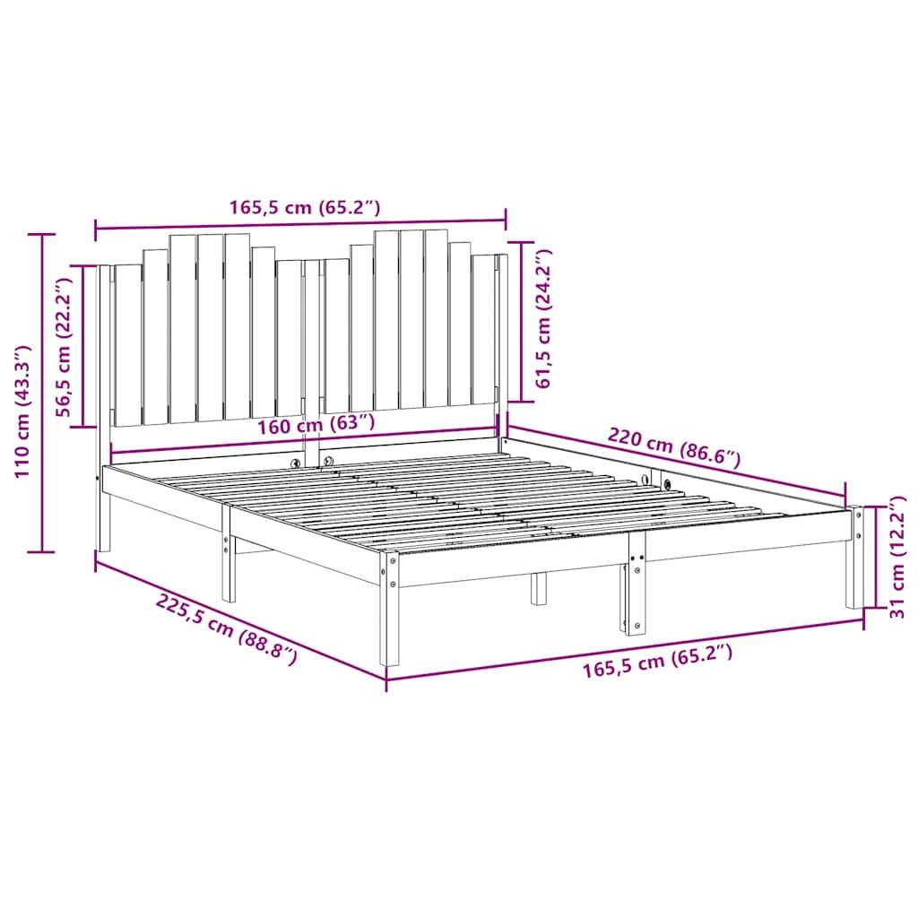 vidaXL Massivholzbett Extra Lang ohne Matratze 160x220 cm