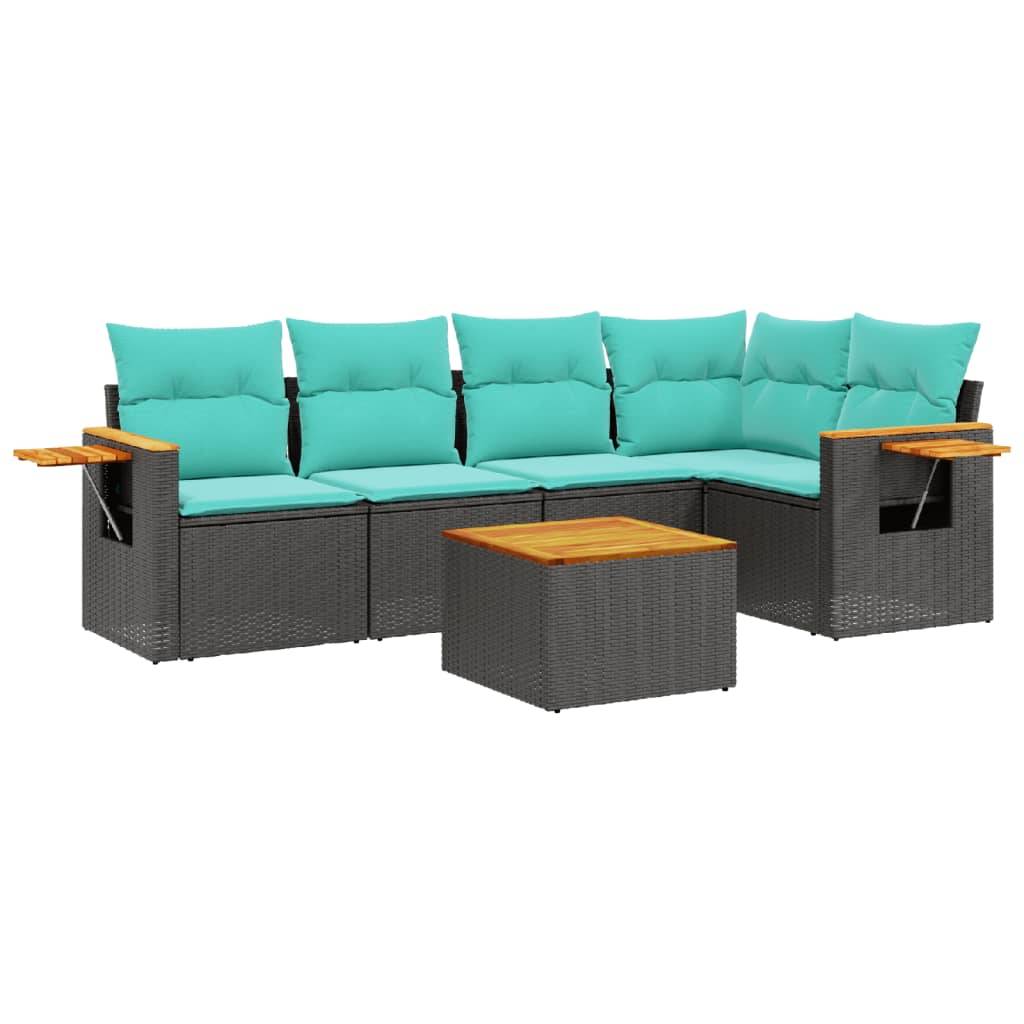vidaXL 6-tlg. Garten-Sofagarnitur mit Kissen Schwarz Poly Rattan