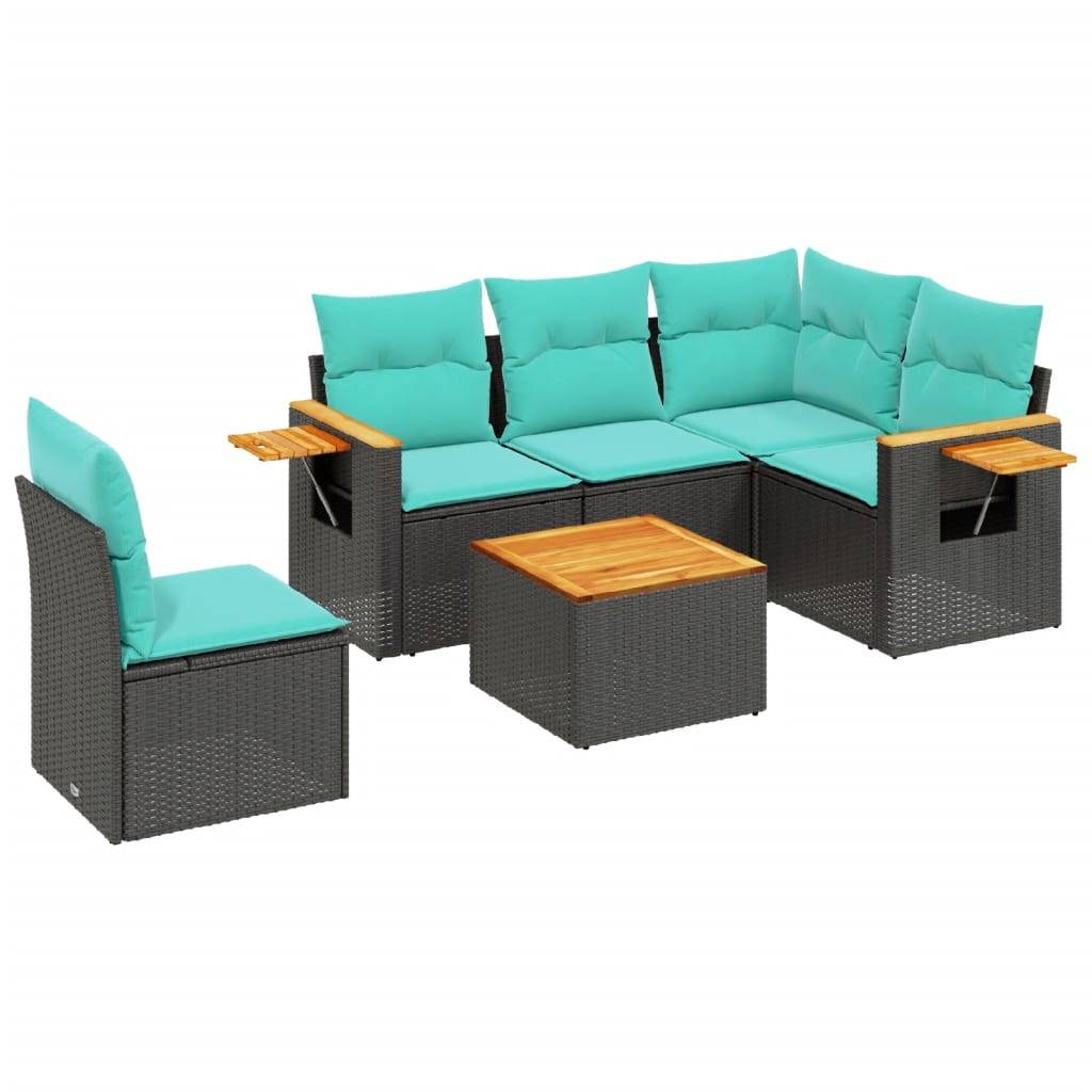vidaXL 6-tlg. Garten-Sofagarnitur mit Kissen Schwarz Poly Rattan