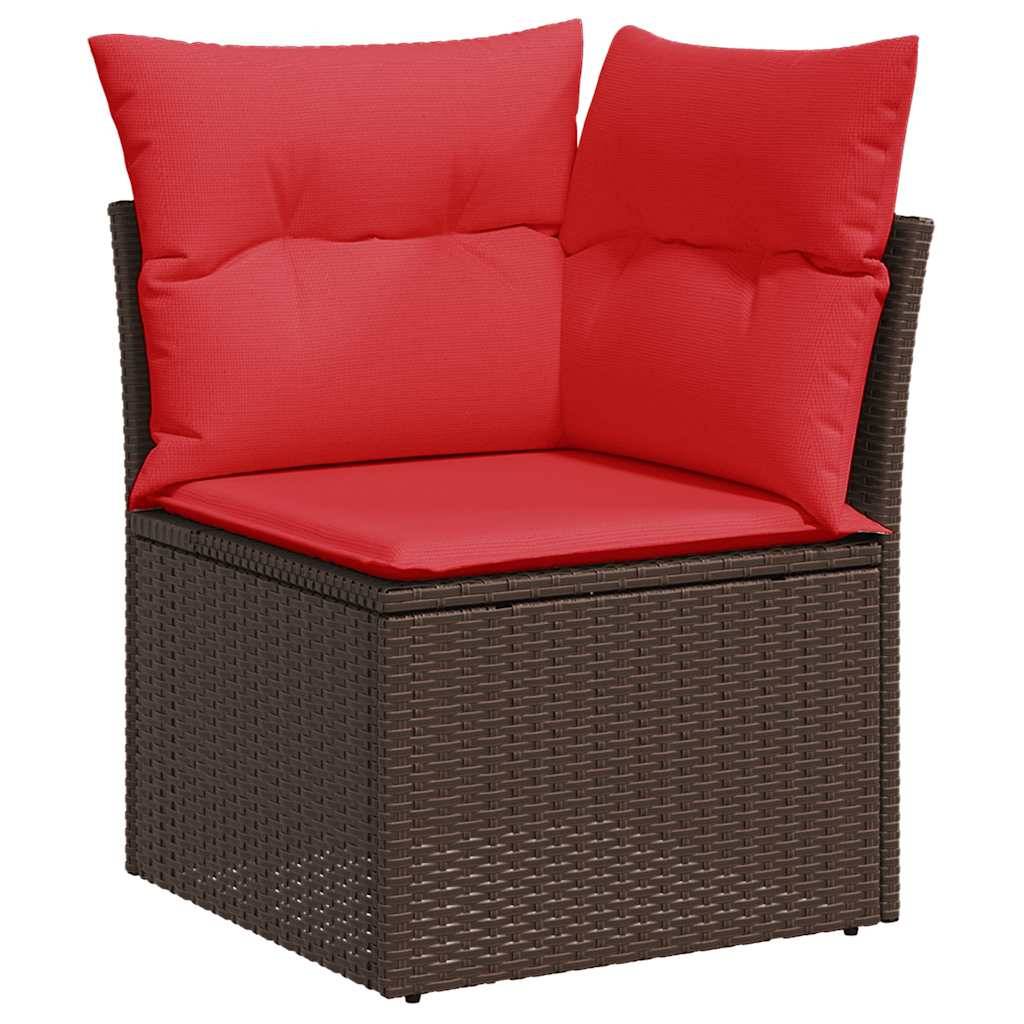 vidaXL 11-tlg. Garten-Sofagarnitur mit Kissen Braun Poly Rattan Akazie