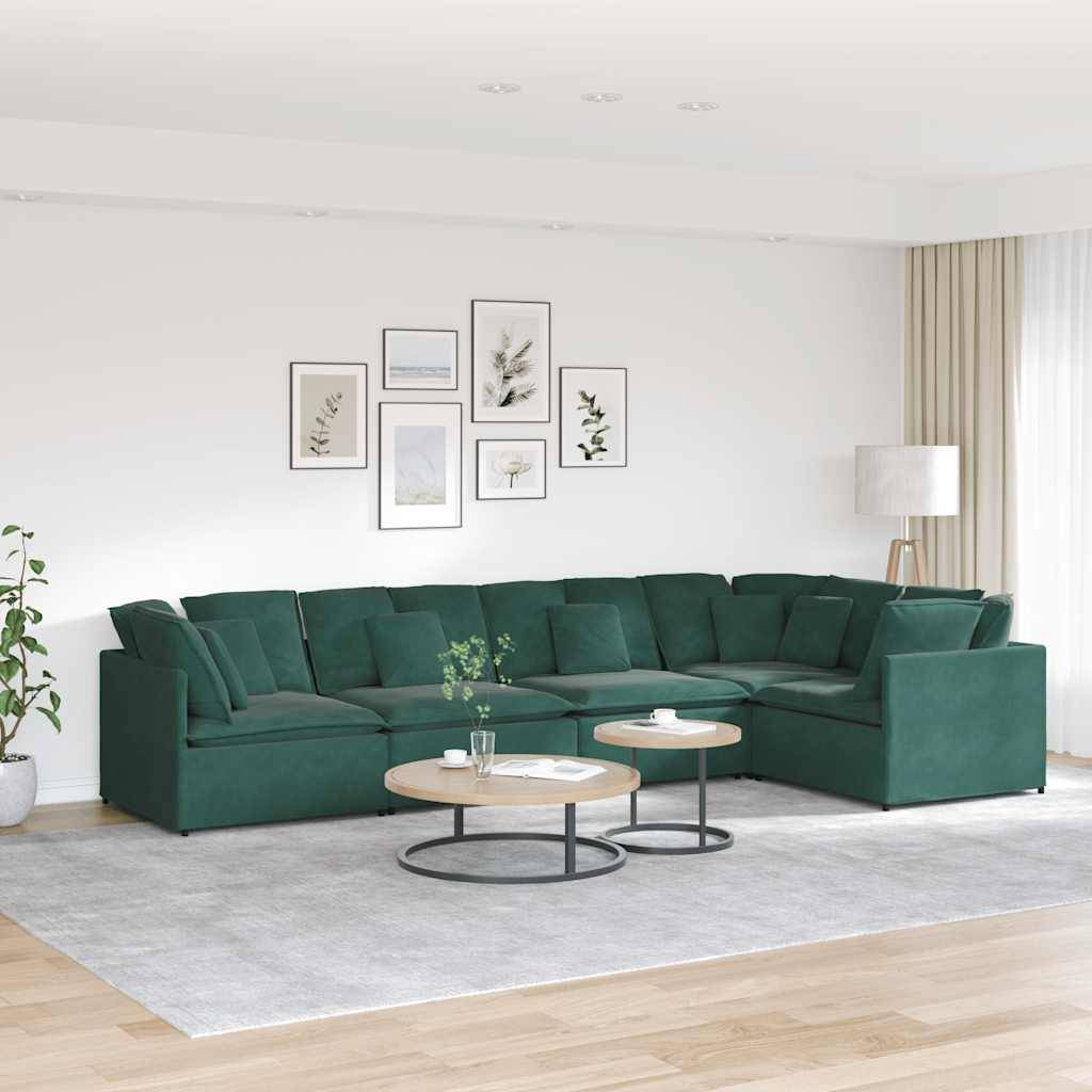 vidaXL Modulares Sofa mit Kissen Samt Dunkelgrün