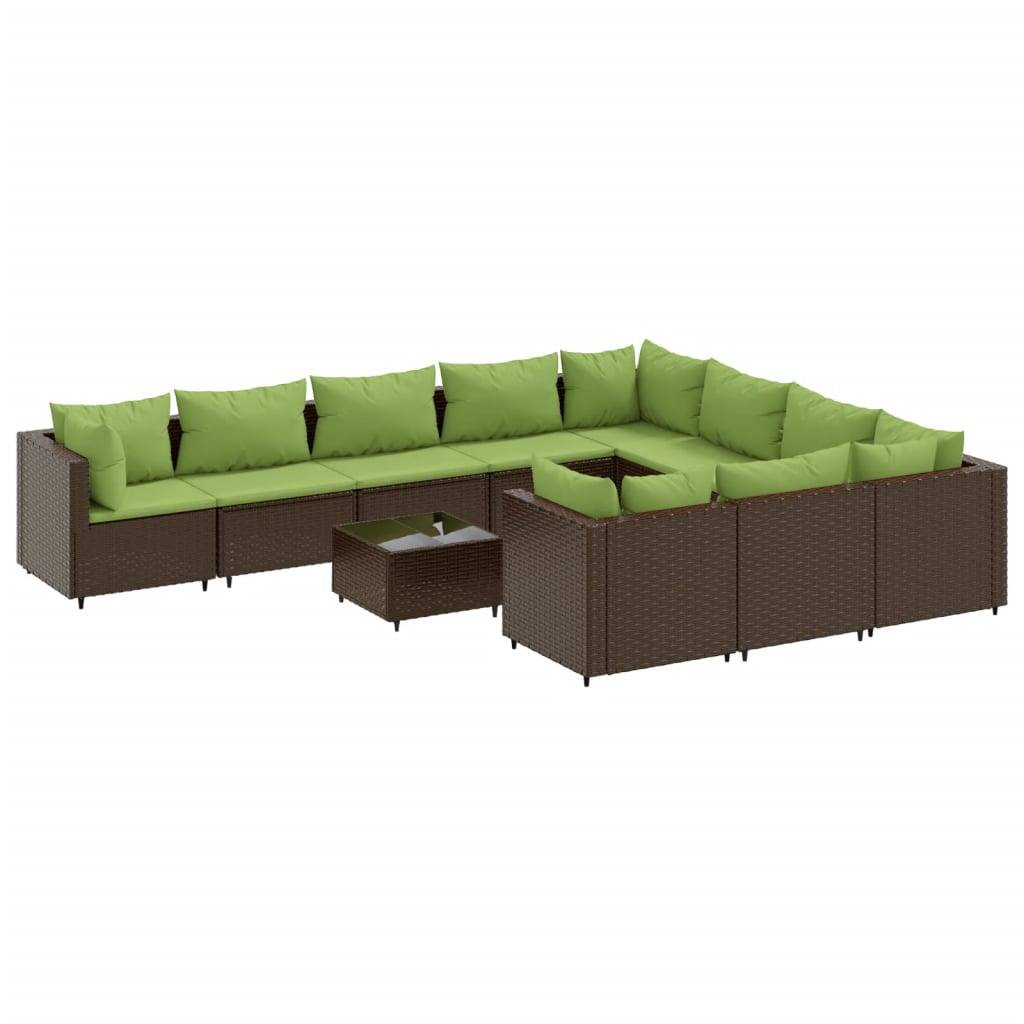 vidaXL 11-tlg. Garten-Sofagarnitur mit Kissen Braun Poly Rattan