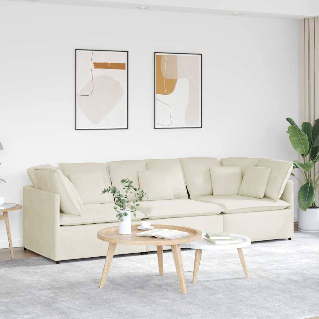 vidaXL Modulares Sofa mit Kissen Samt Cream