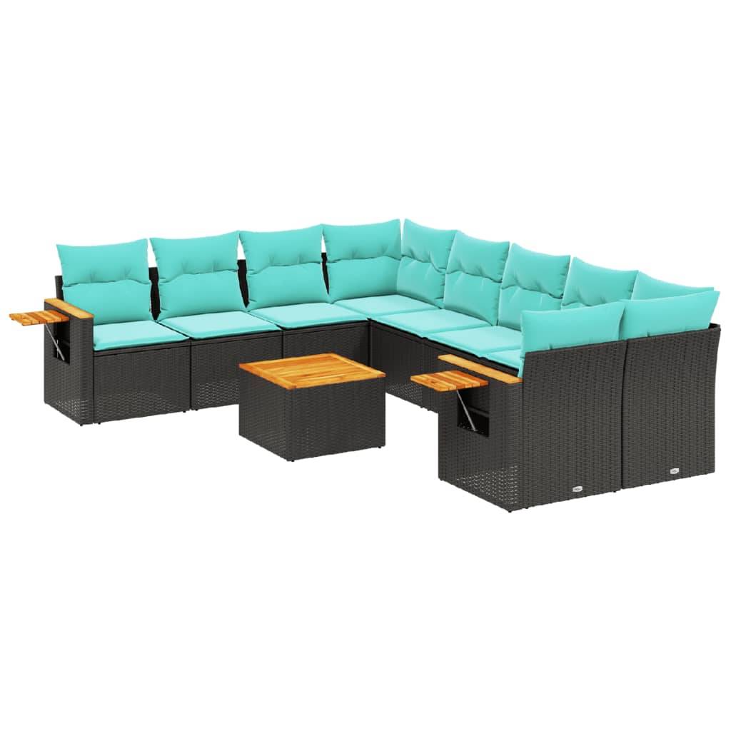 vidaXL 9-tlg. Garten-Sofagarnitur mit Kissen Schwarz Poly Rattan