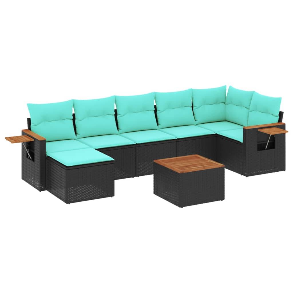 vidaXL 8-tlg. Garten-Sofagarnitur mit Kissen Schwarz Poly Rattan
